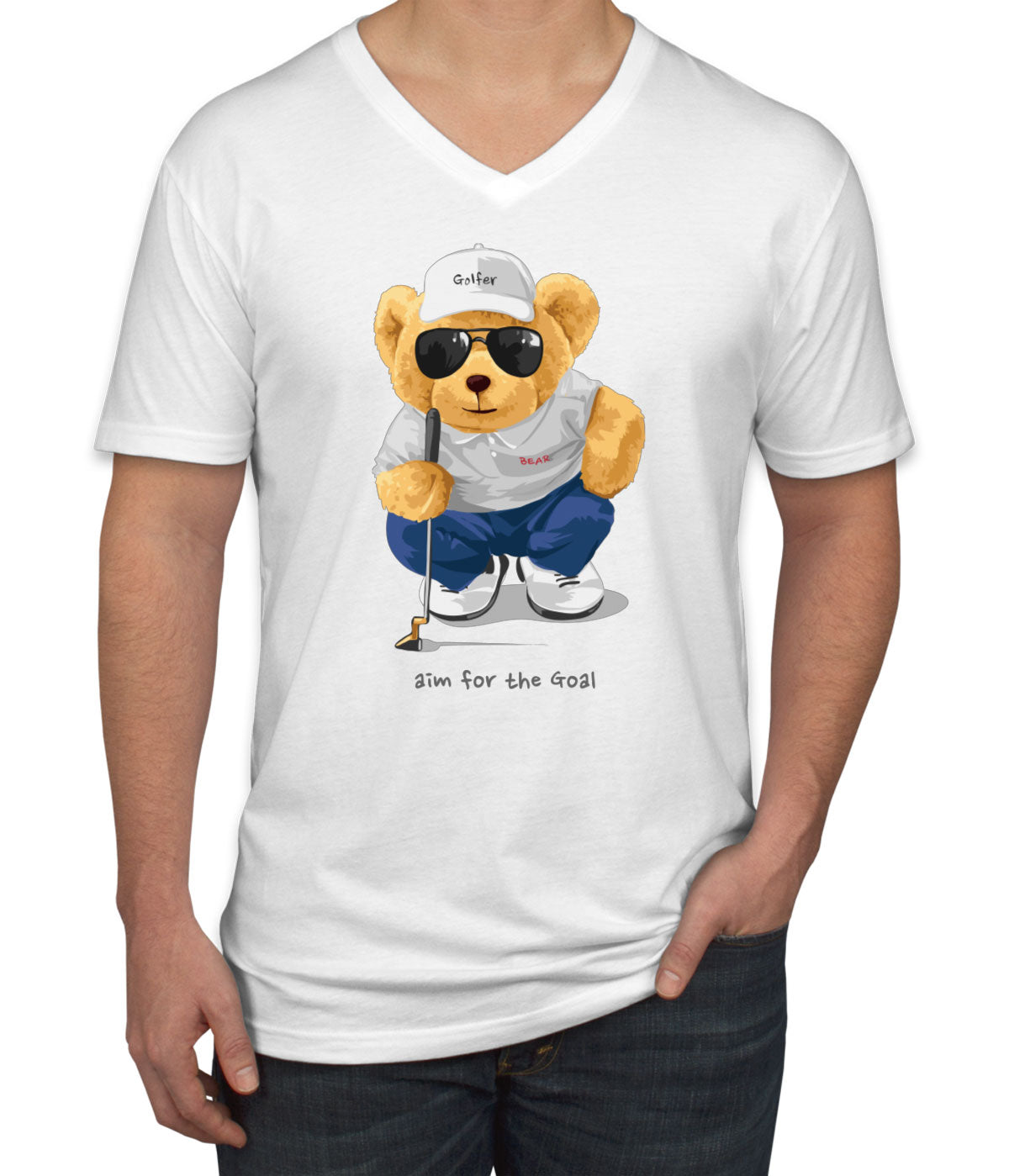 Teddy Bear Golfer Men's V Neck T-shirt