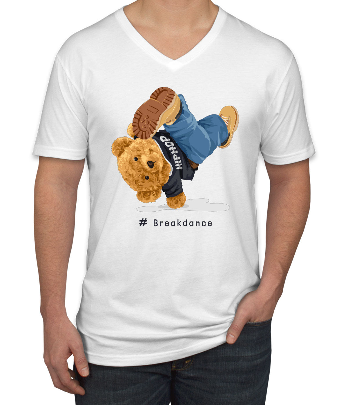 Teddy Bear Hiphop Breakdancing Men's V Neck T-shirt