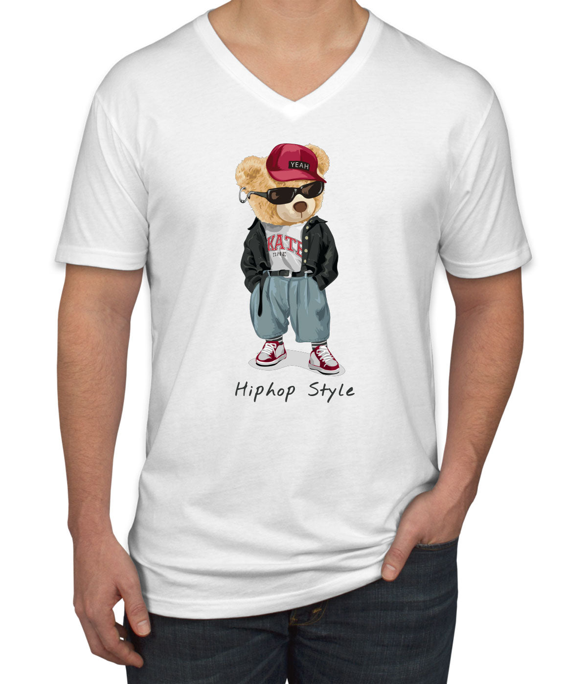 Teddy Bear Hiphop Style Men's V Neck T-shirt