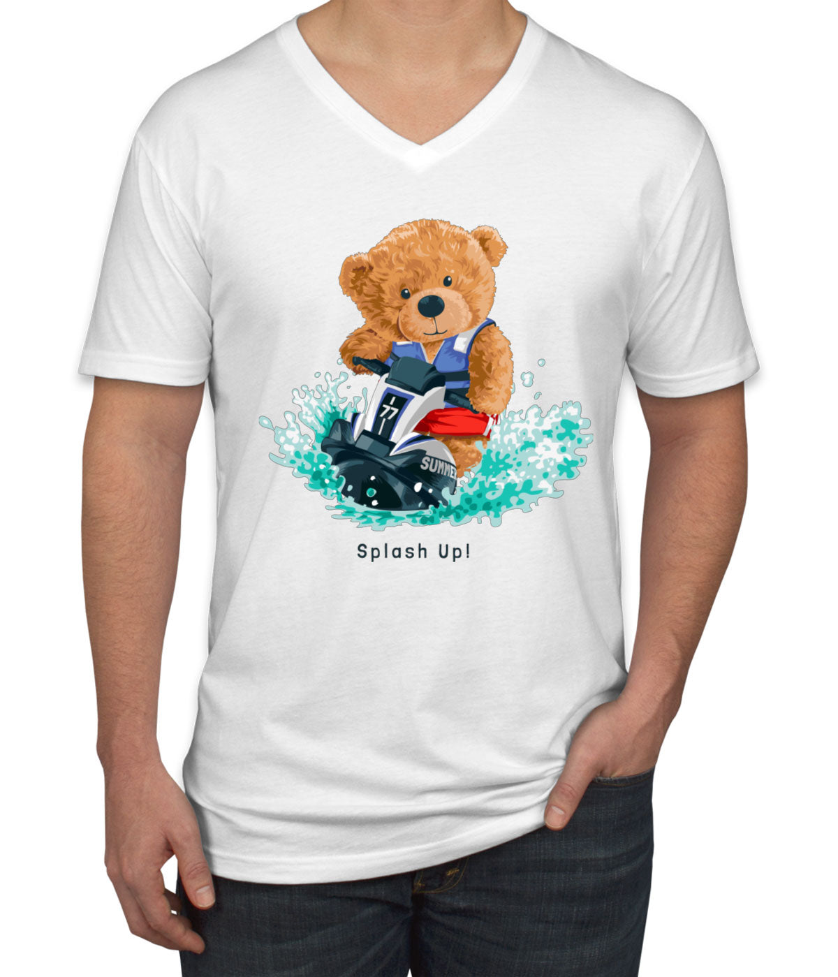 Teddy Bear Jet Ski Men's V Neck T-shirt