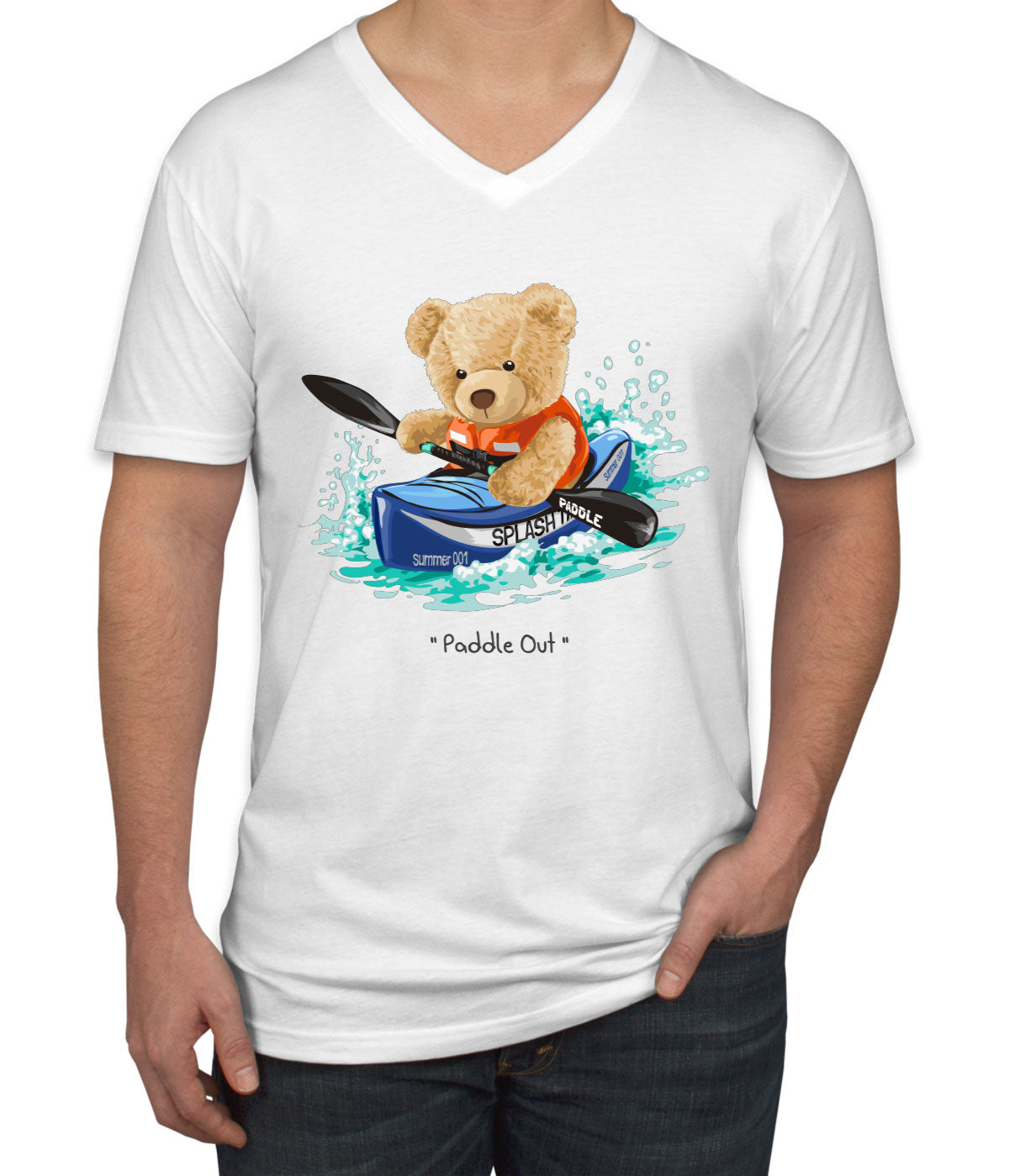 Teddy Bear Kayak Men's V Neck T-shirt