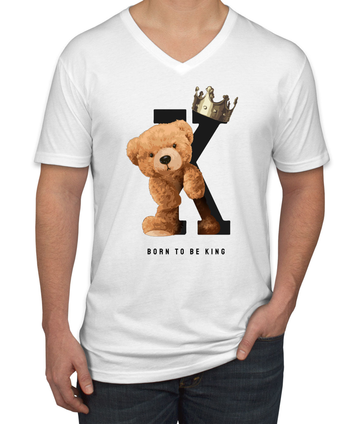 Teddy Bear Born To Be King Men's V Neck T-shirt