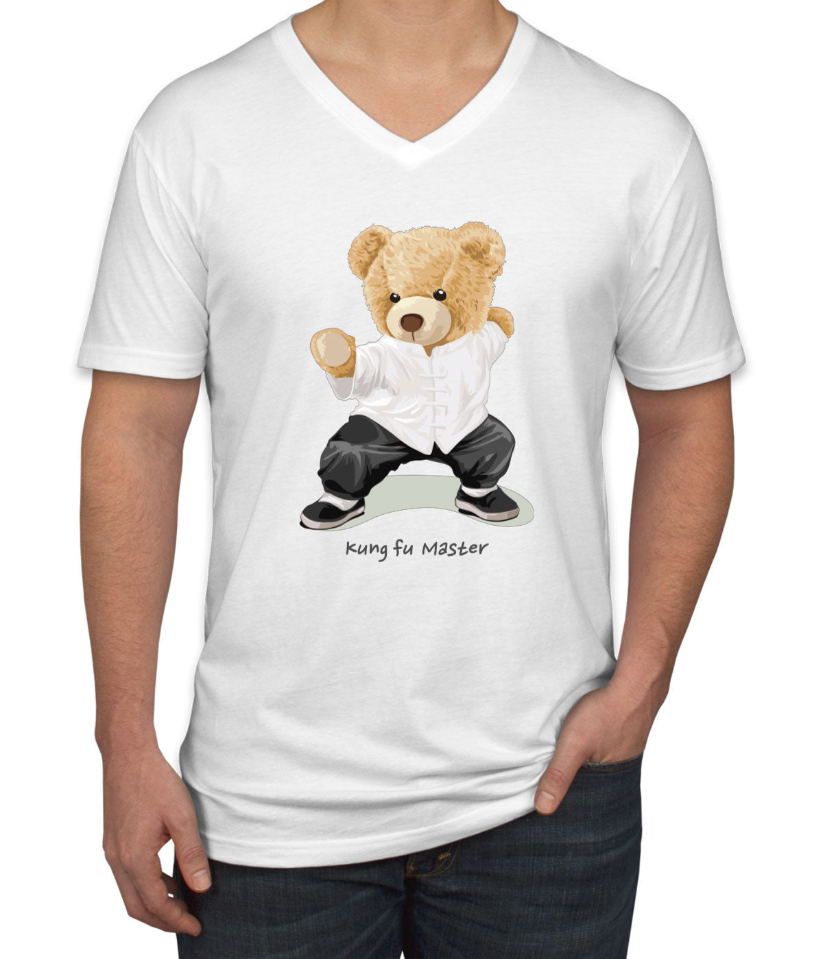 Teddy Bear Kung Fu Men's V Neck T-shirt