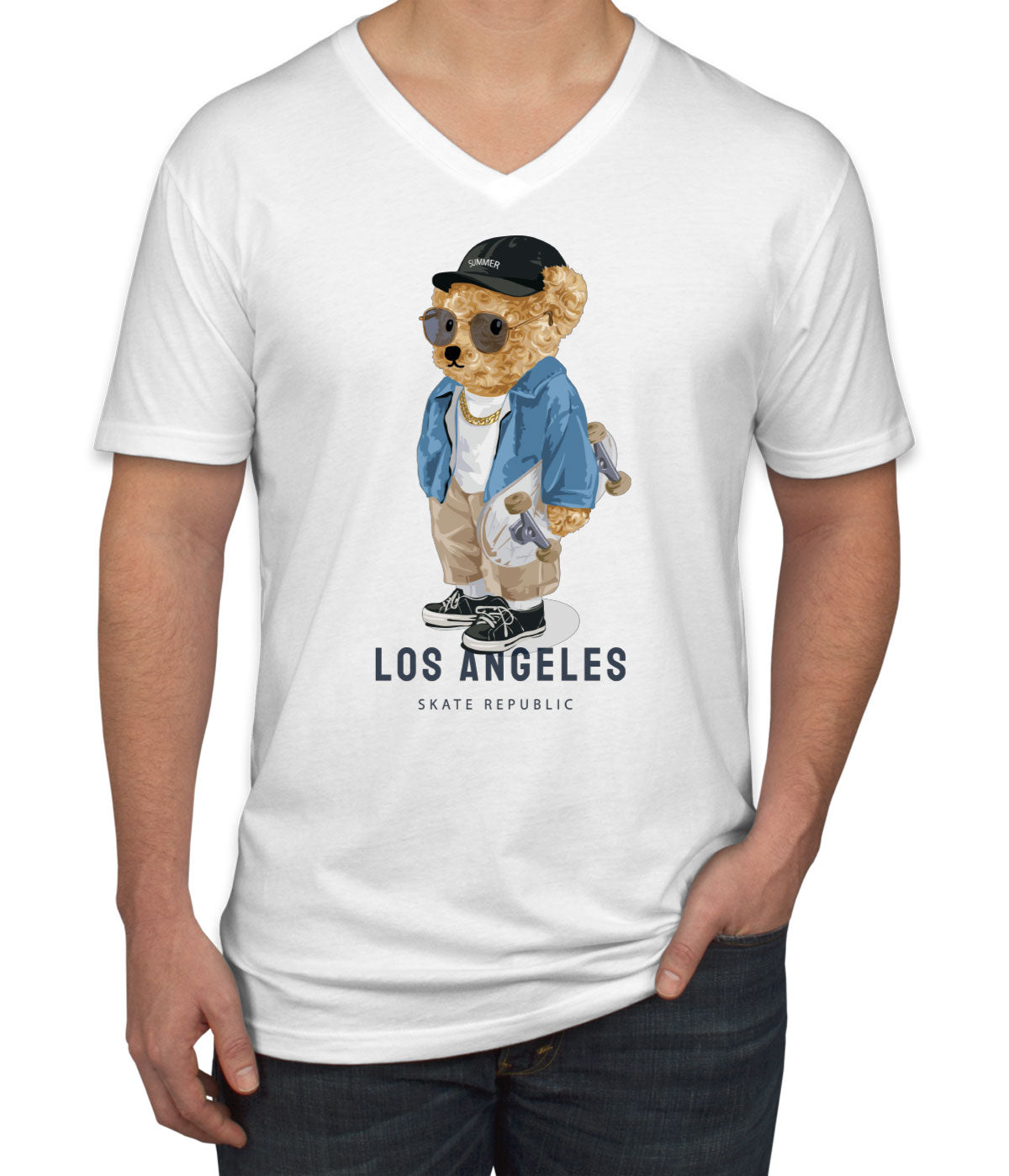 Teddy Bear Los Angeles Men's V Neck T-shirt