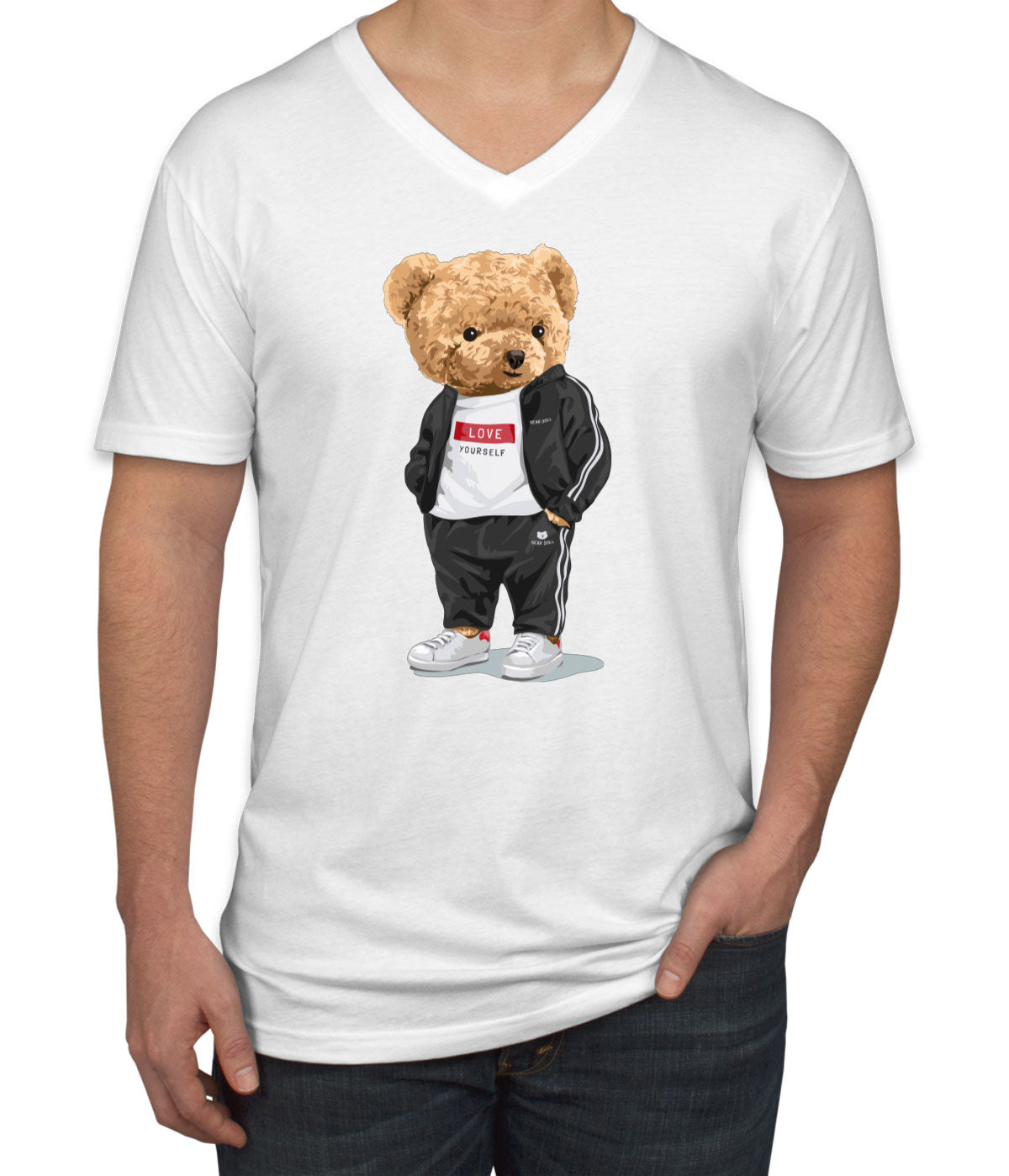 Teddy Bear Love Men's V Neck T-shirt