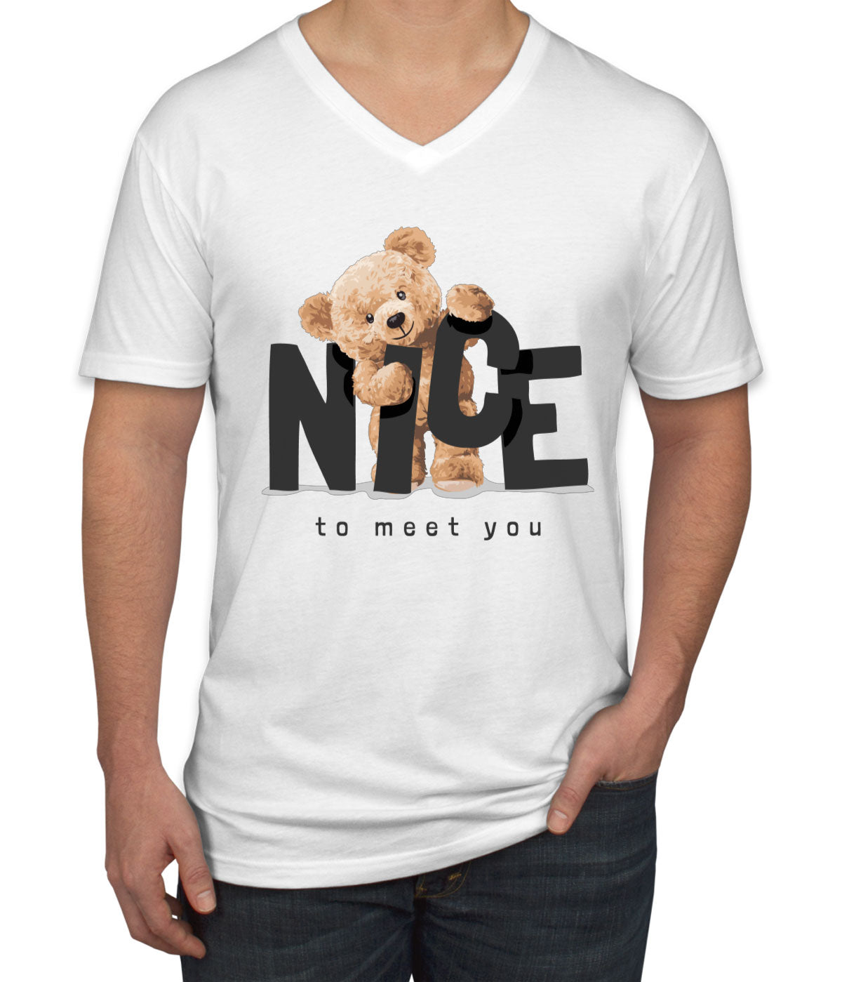 Teddy Bear Nice To Meet You Men's V Neck T-shirt