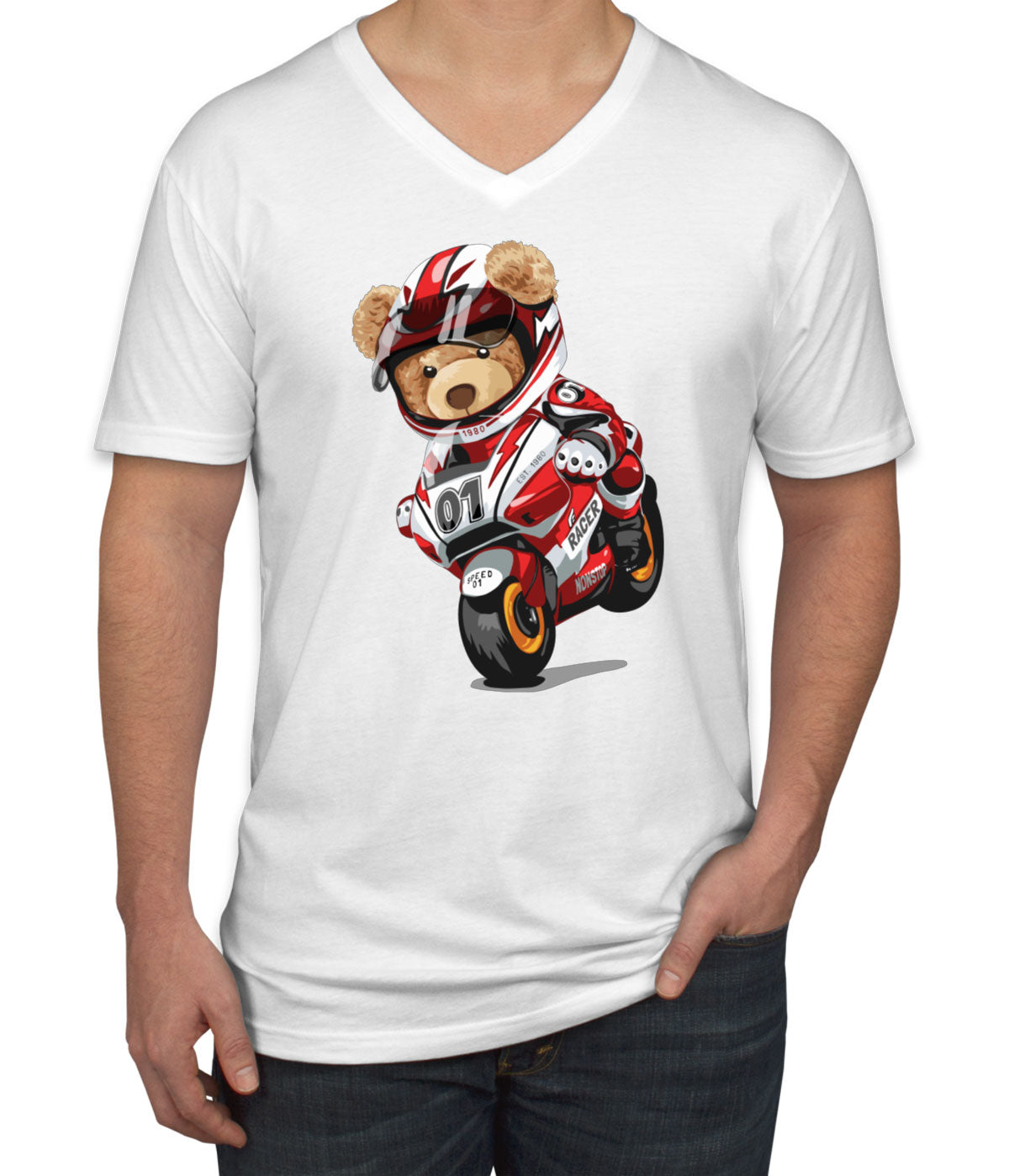 Teddy Bear Motorcycle Men's V Neck T-shirt