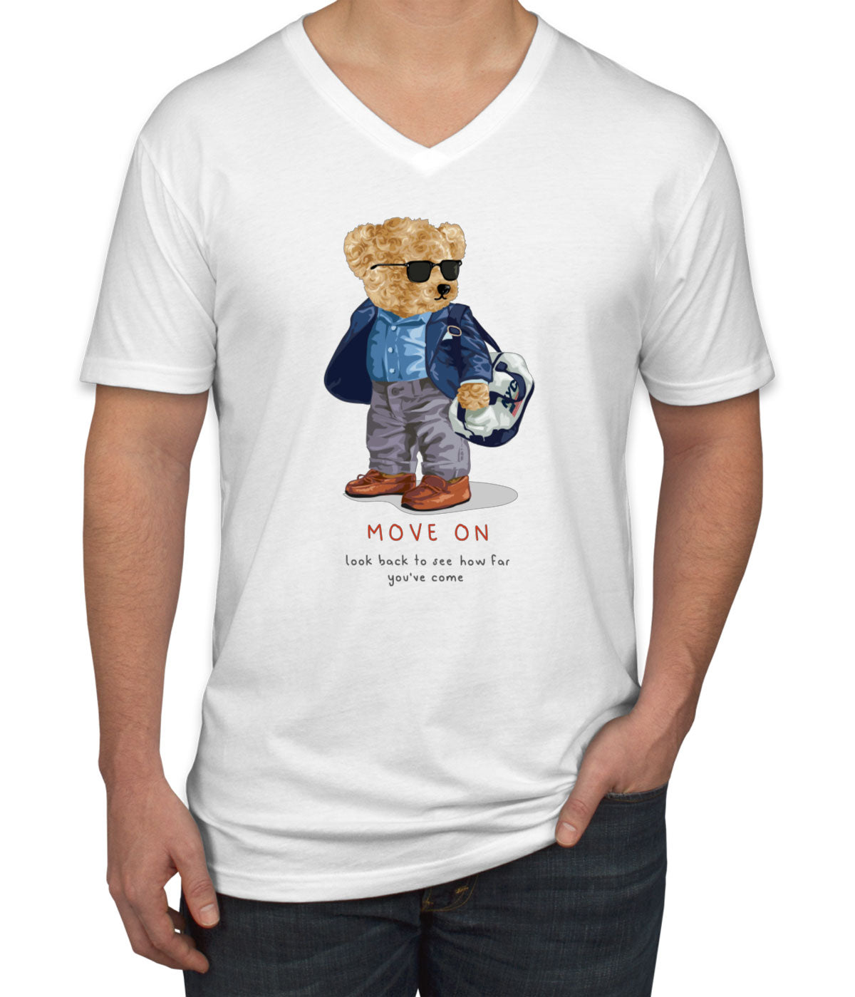 Teddy Bear Move On Men's V Neck T-shirt