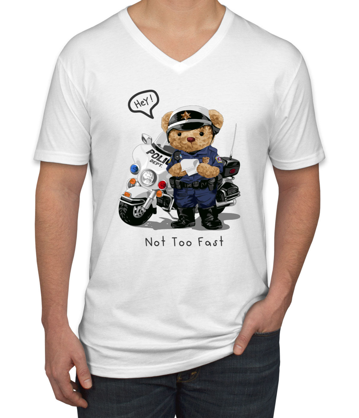 Teddy Bear Police Men's V Neck T-shirt