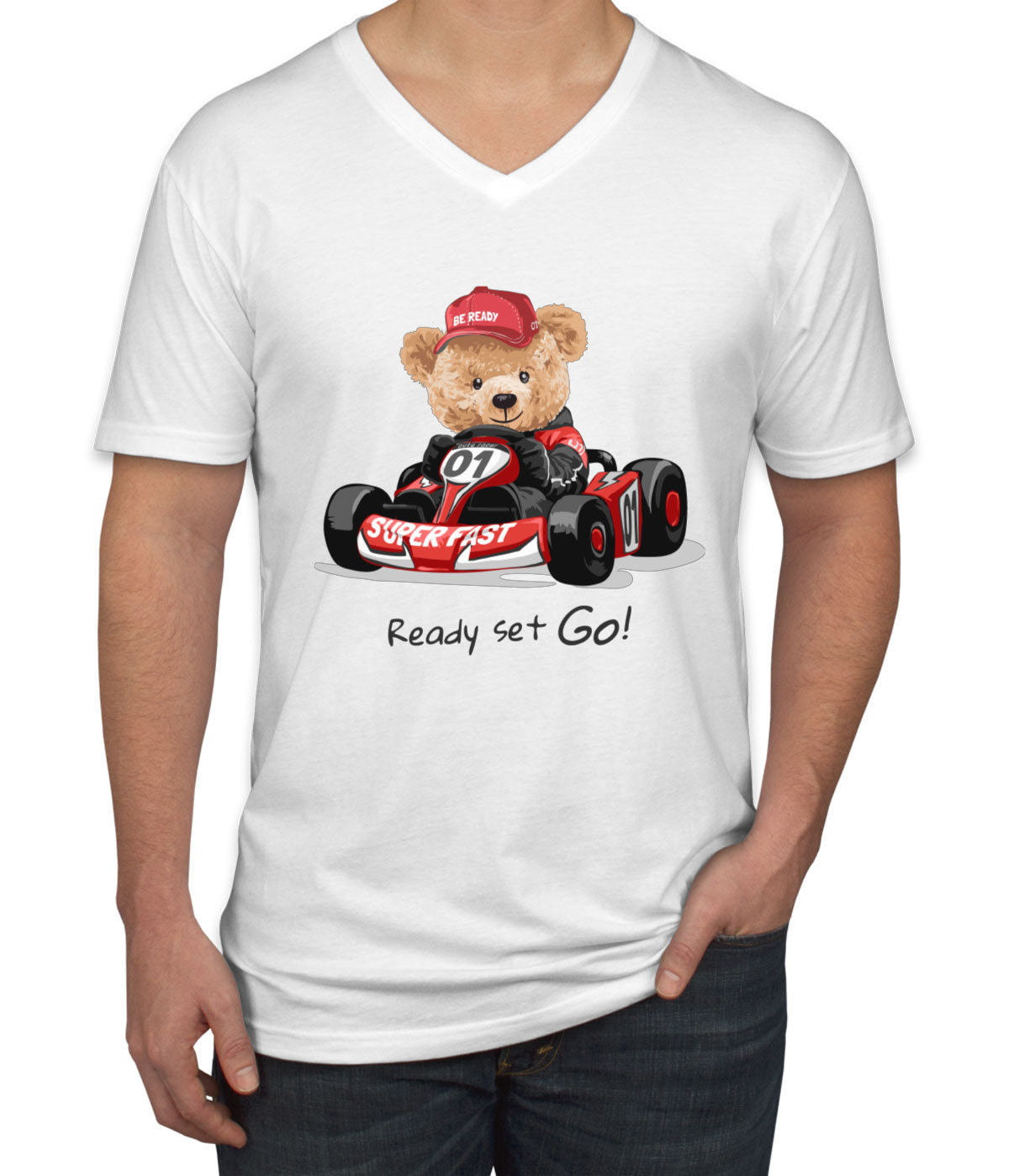 Teddy Bear Racer Men's V Neck T-shirt