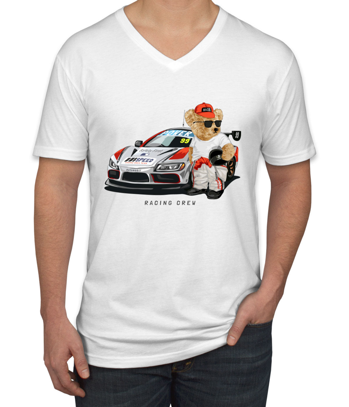 Teddy Bear Racing Crew Men's V Neck T-shirt