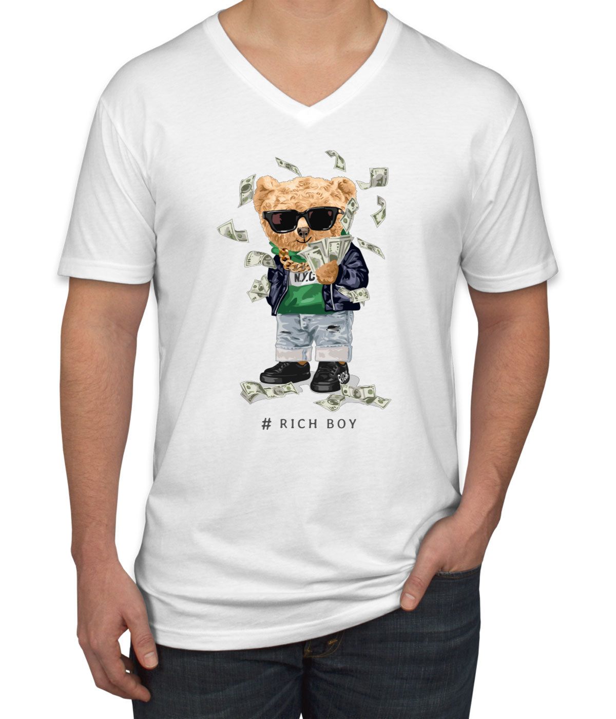 Teddy Bear Rich Boy Men's V Neck T-shirt