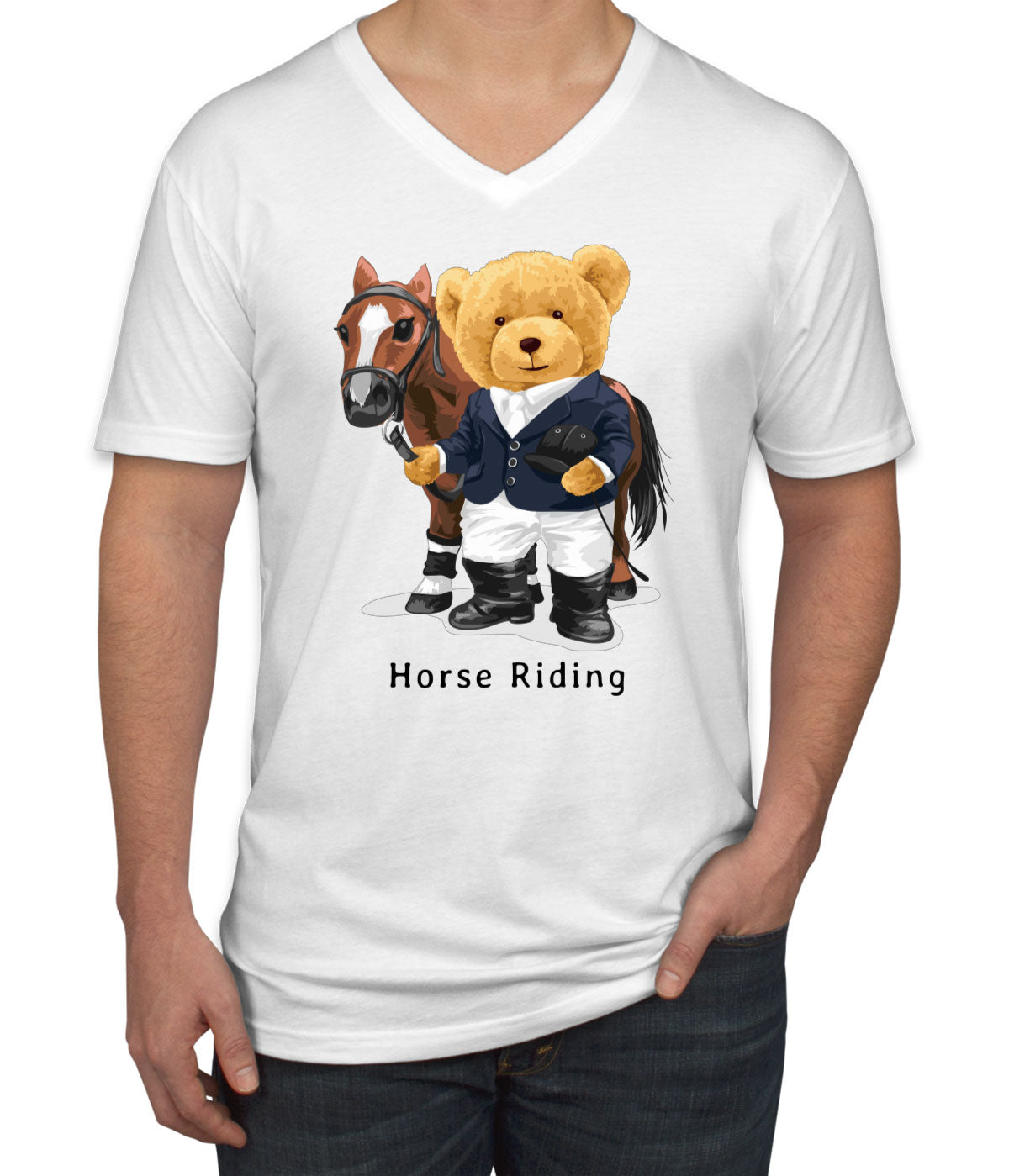 Teddy Bear Riding Men's V Neck T-shirt