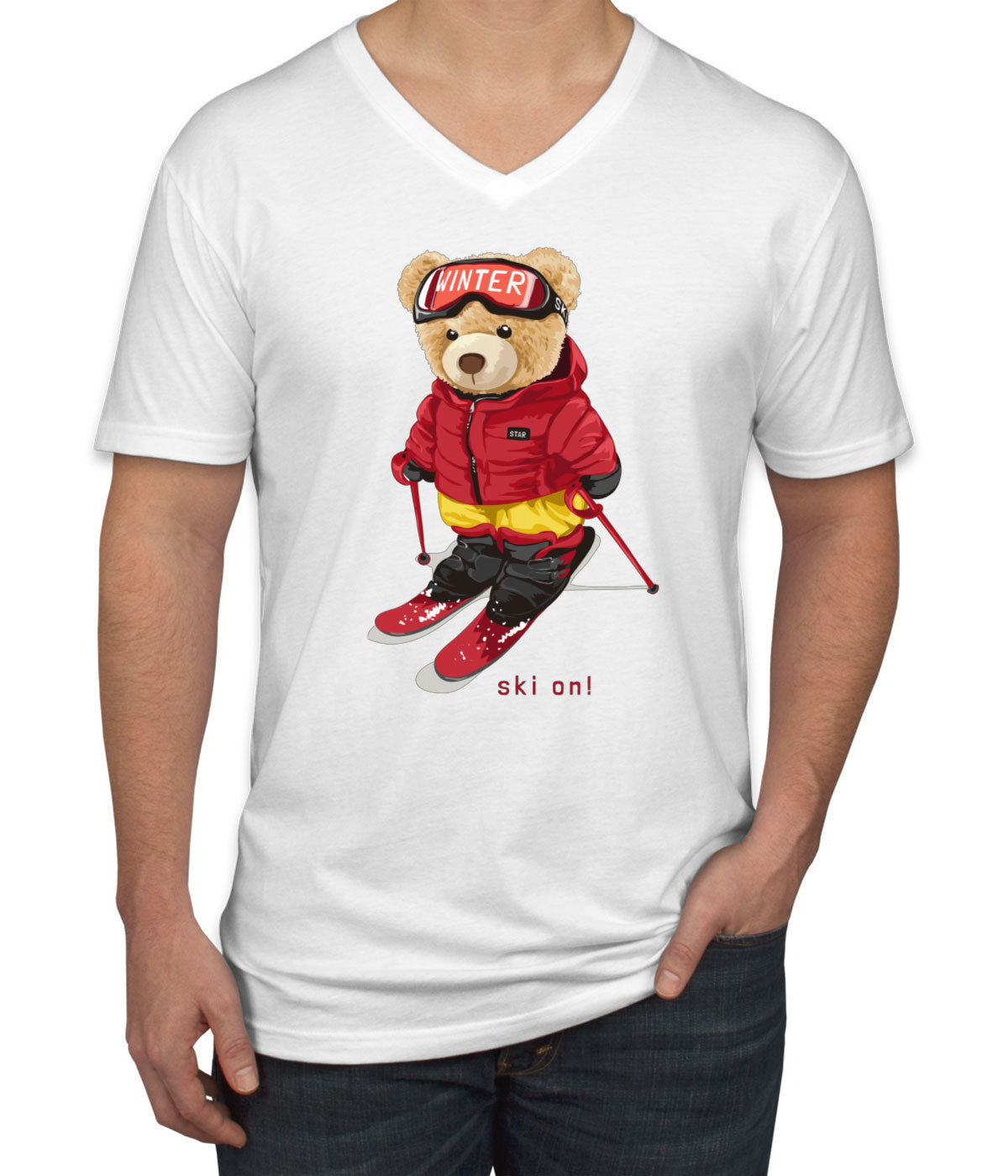 Teddy Bear Snowboarding Men's V Neck T-shirt