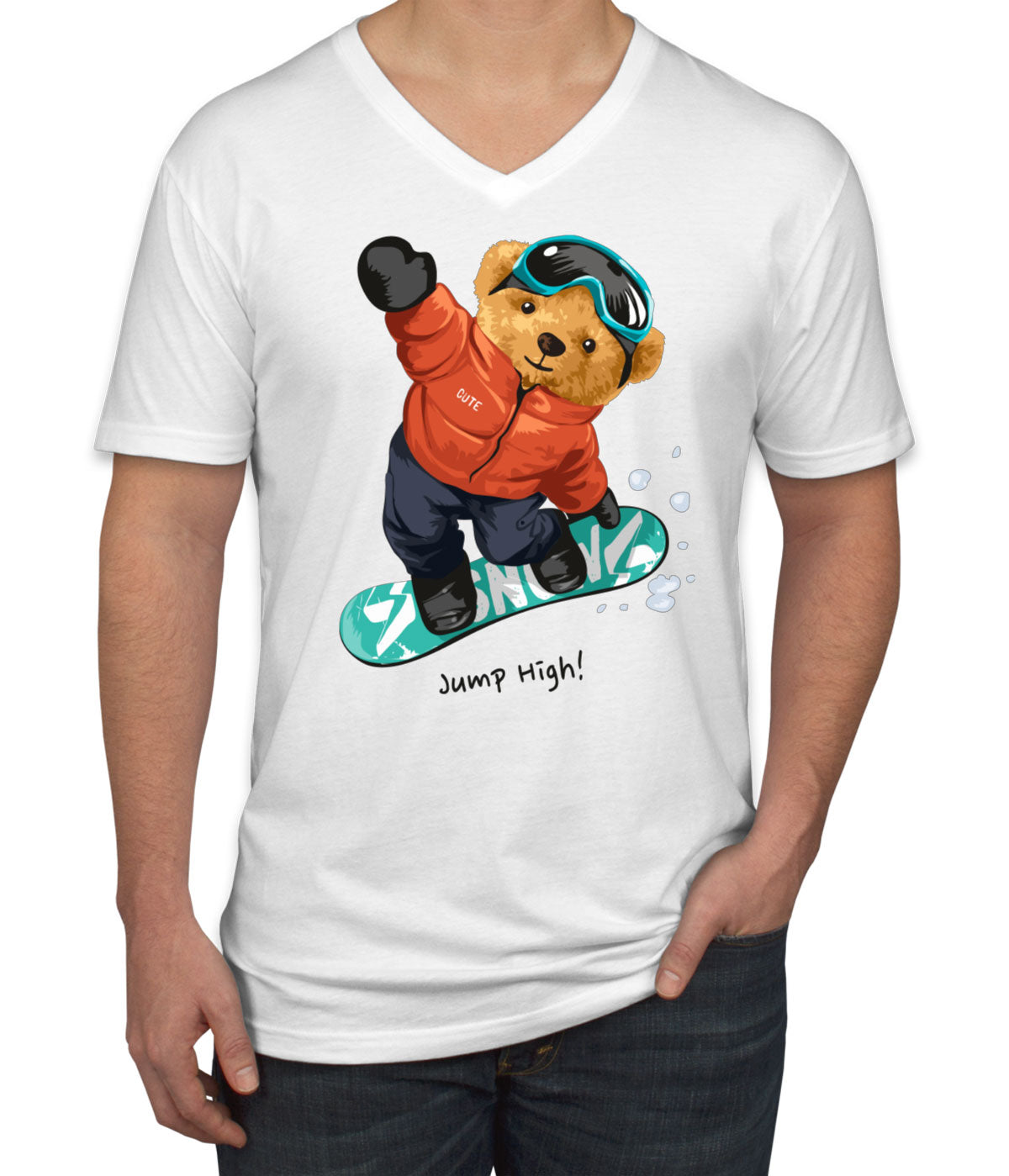 Teddy Bear Ski Board Men's V Neck T-shirt