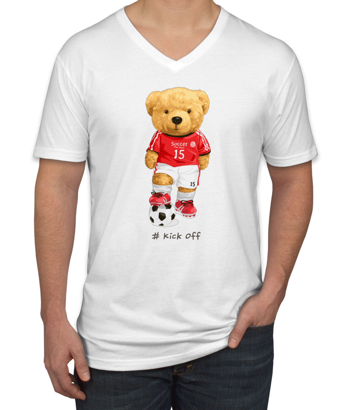 Teddy Bear Soccer Men's V Neck T-shirt