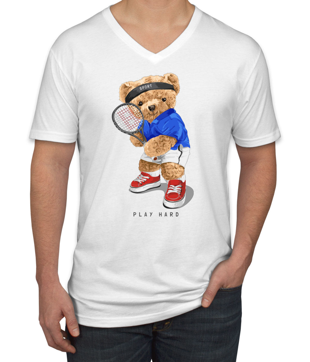 Teddy Bear Tennis Men's V Neck T-shirt