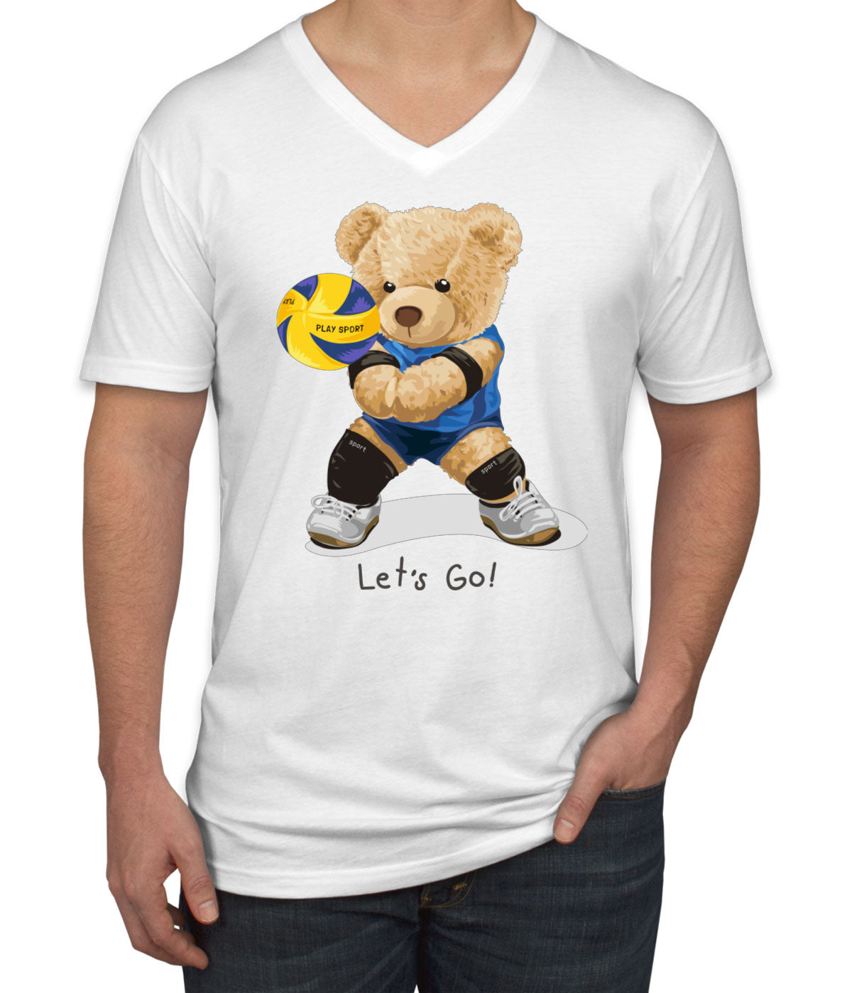 Teddy Bear Volleyball Men's V Neck T-shirt