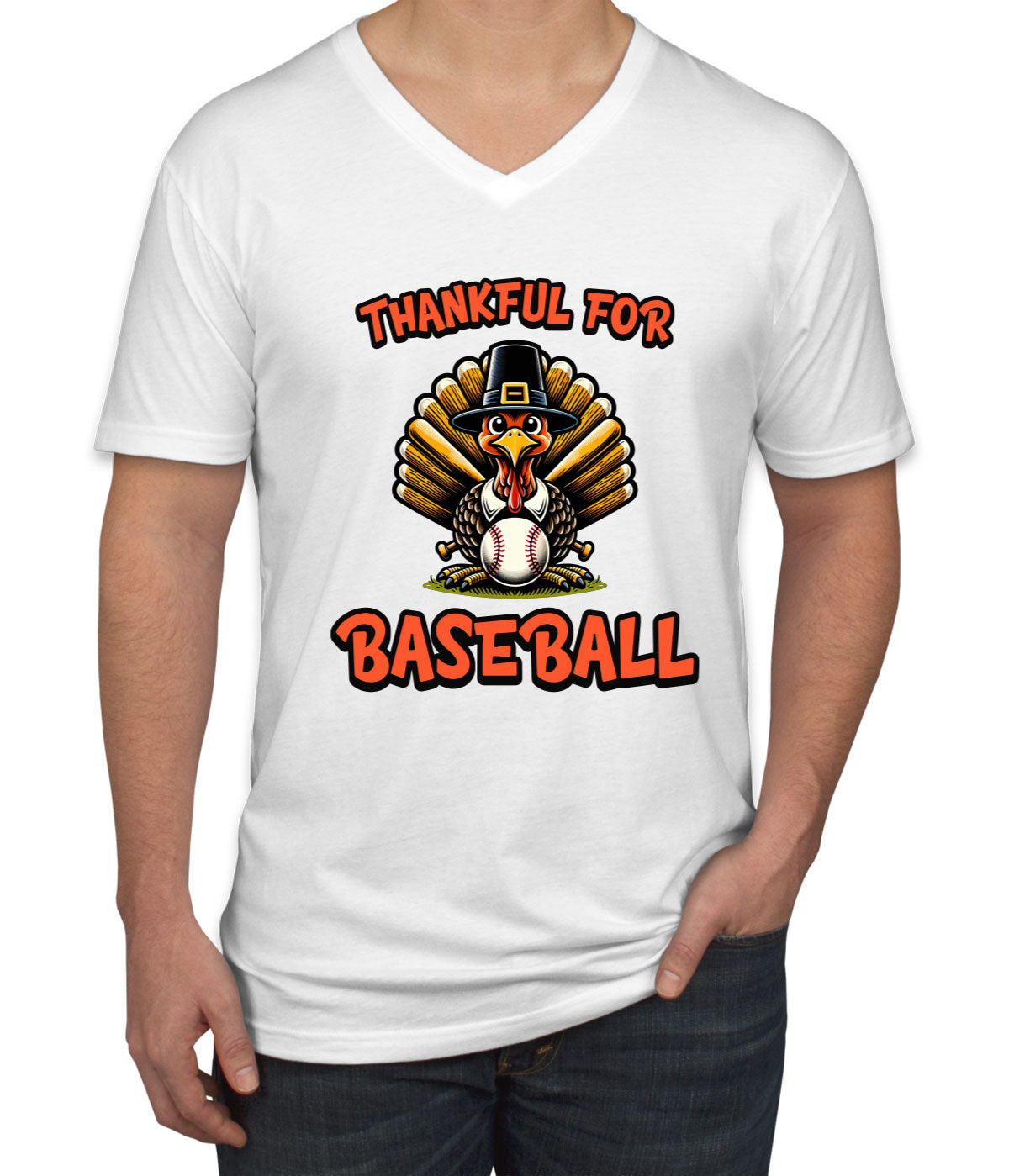 Thankful For Baseball Men's V Neck T-shirt