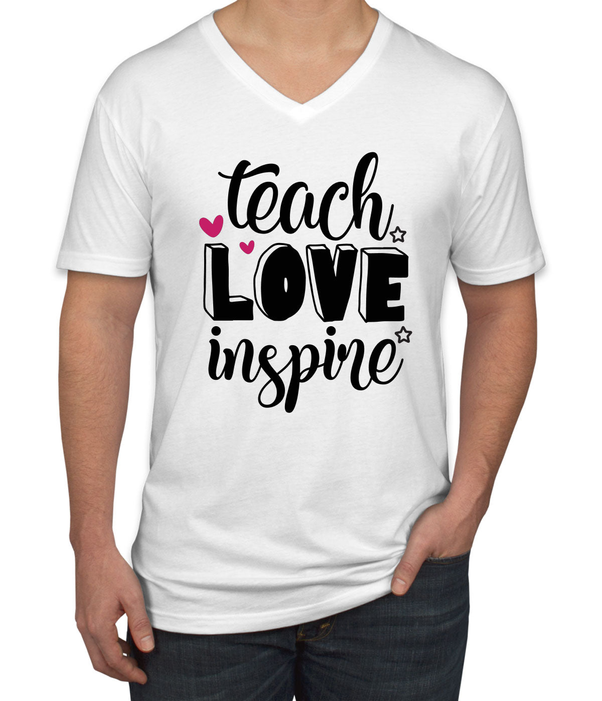 Teach Love Inspire Teacher Men's V Neck T-shirt