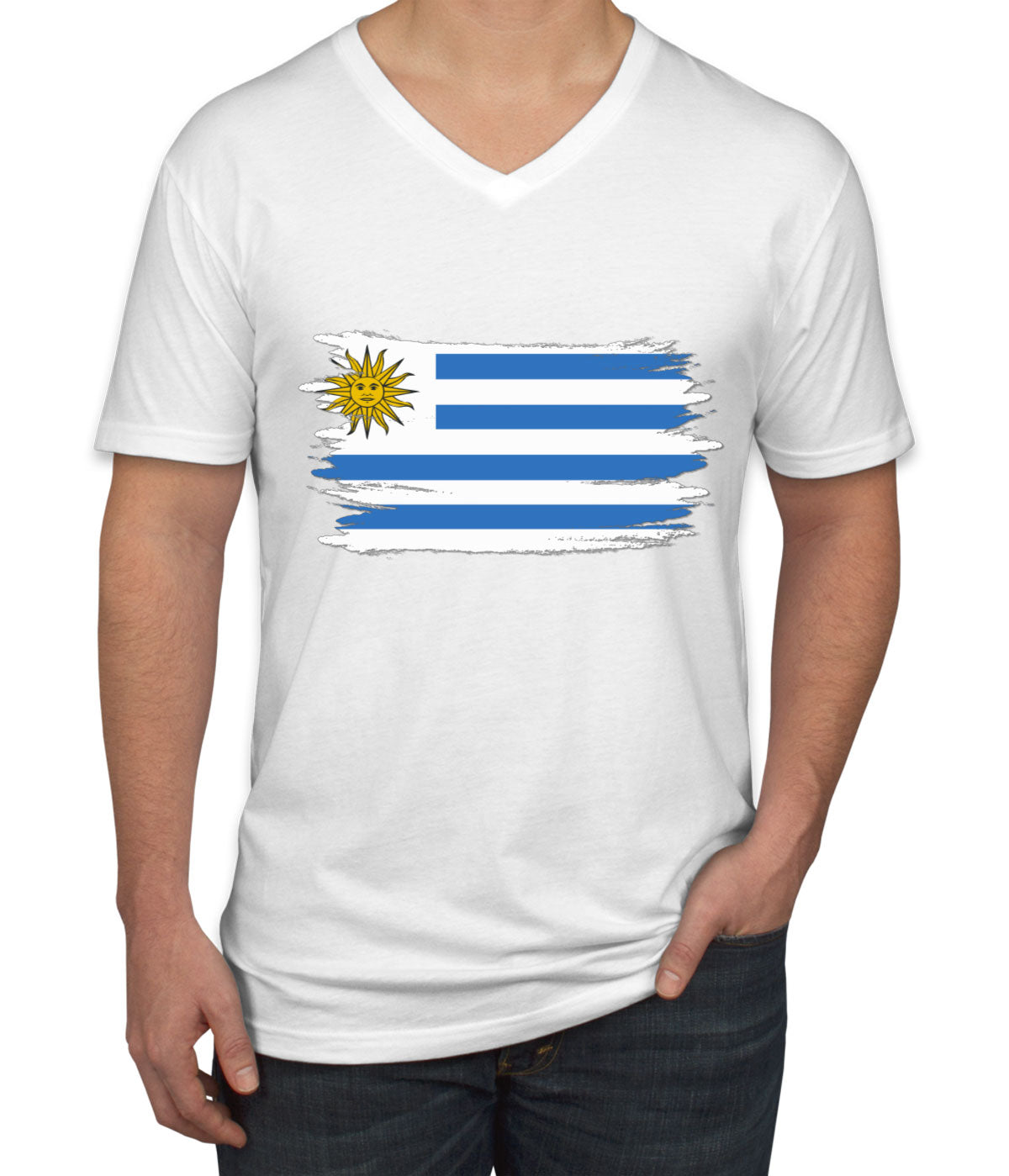 Uruguay Flag Men's V Neck T-shirt