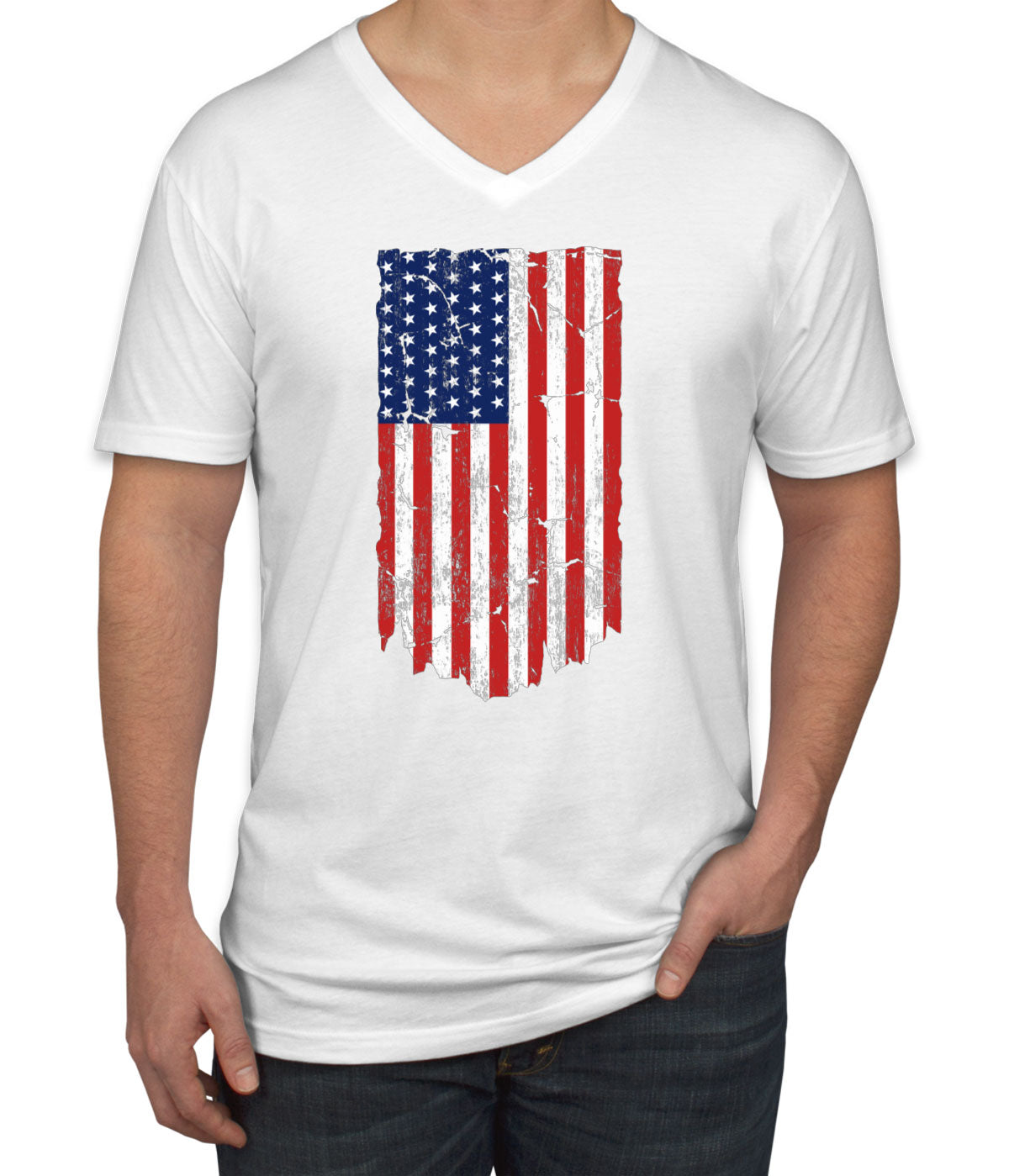 Distressed USA American Flag Men's V Neck T-shirt