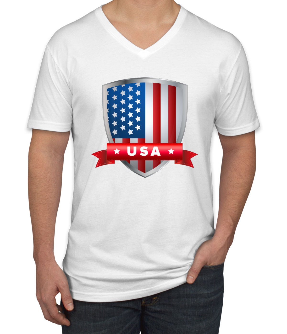 USA Shield Flag Men's V Neck T-shirt