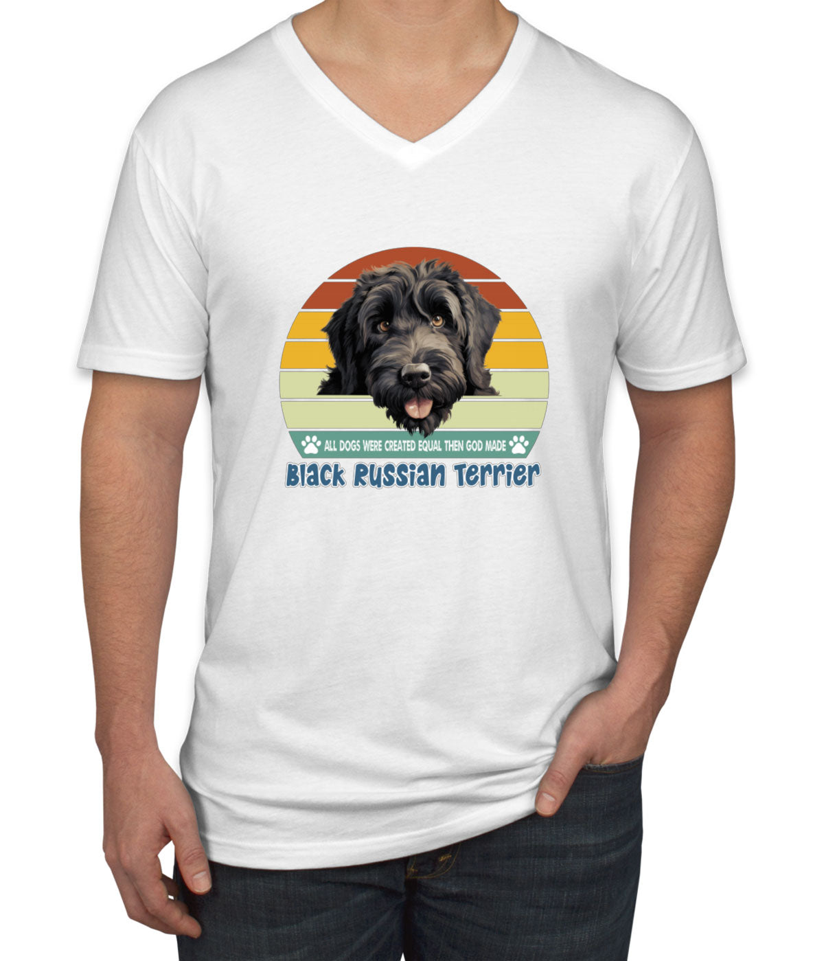 All Dogs Were Created Equal Black Russian Terrier Men's V Neck T-shirt