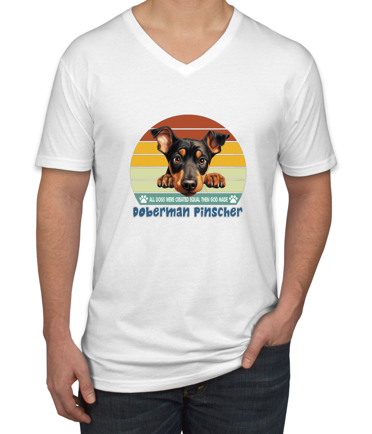 All Dogs Were Created Equal Doberman Pinscher Men's V Neck T-shirt