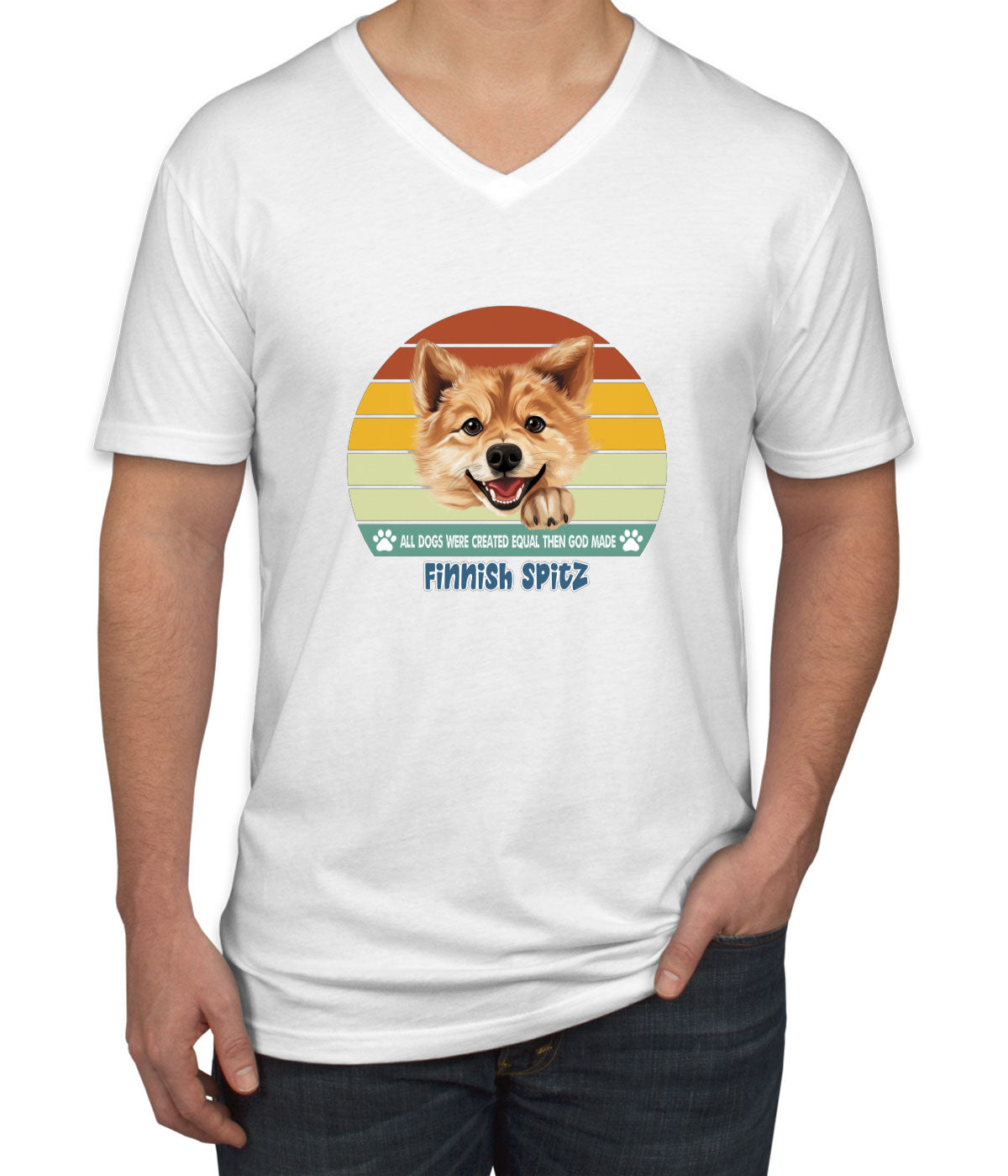 All Dogs Were Created Equal Finnish Spitz Men's V Neck T-shirt