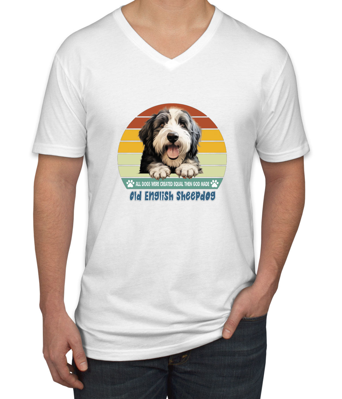 All Dogs Were Created Equal Old English Sheepdog Men's V Neck T-shirt