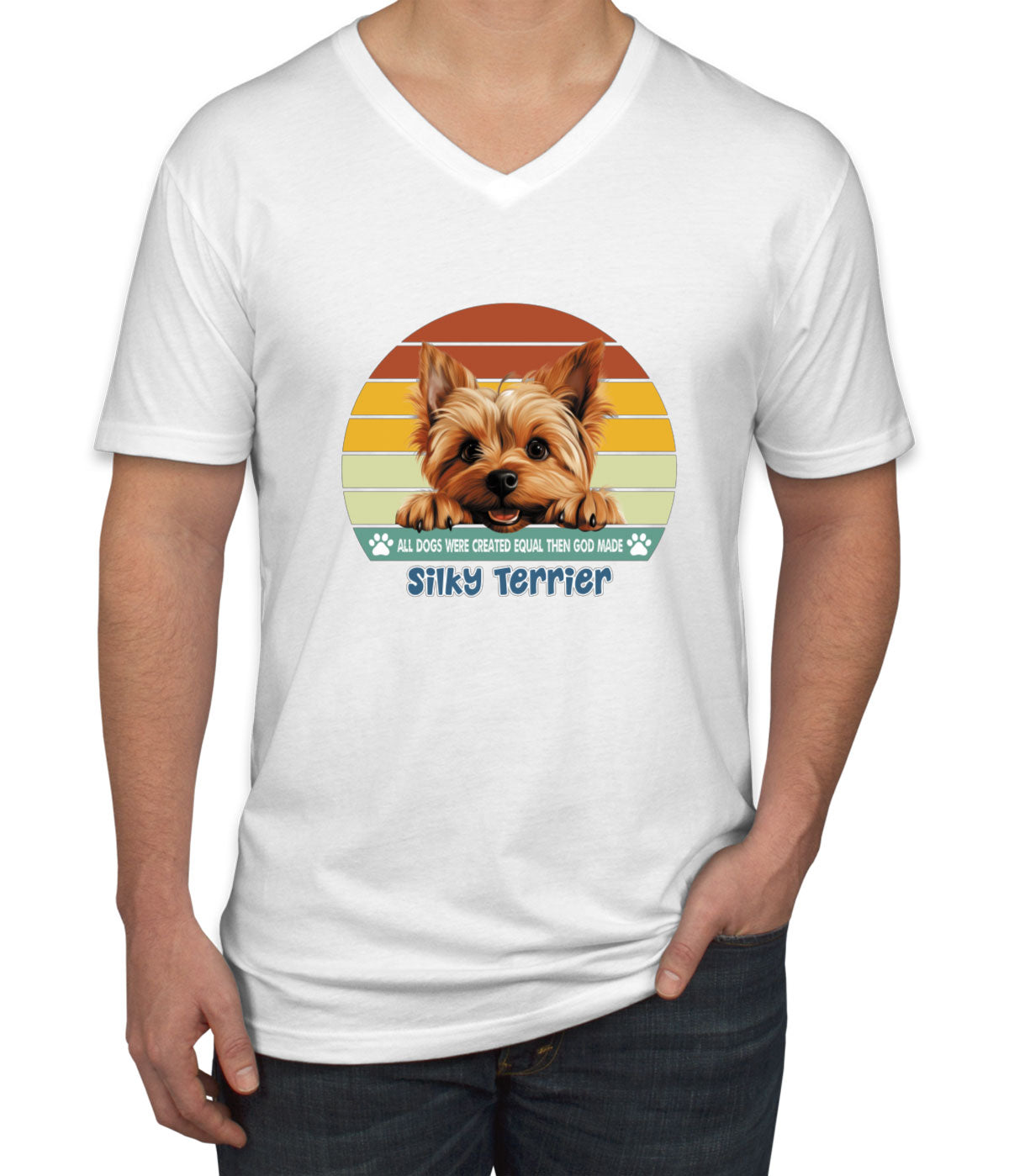 All Dogs Were Created Equal Silky Terrier Men's V Neck T-shirt