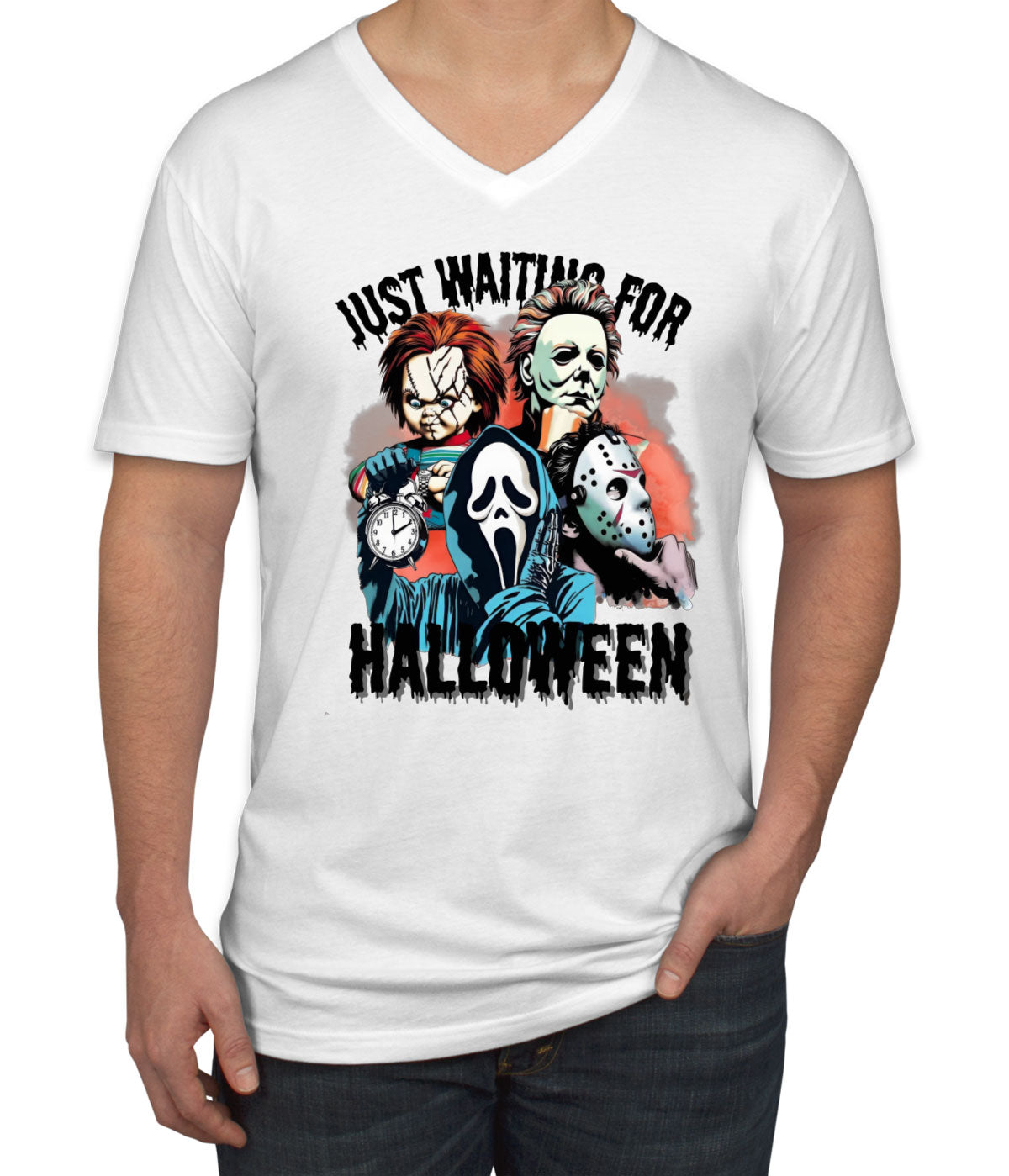 Just Waiting For Halloween Men's V Neck T-shirt