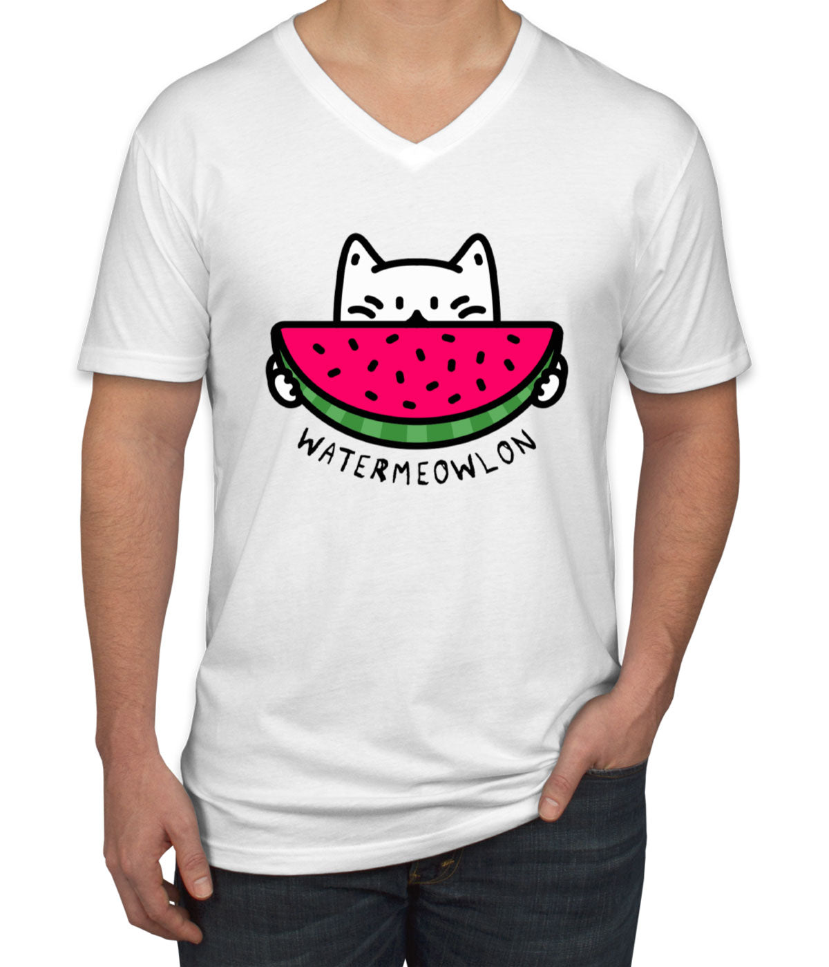Watermeow Cat Men's V Neck T-shirt