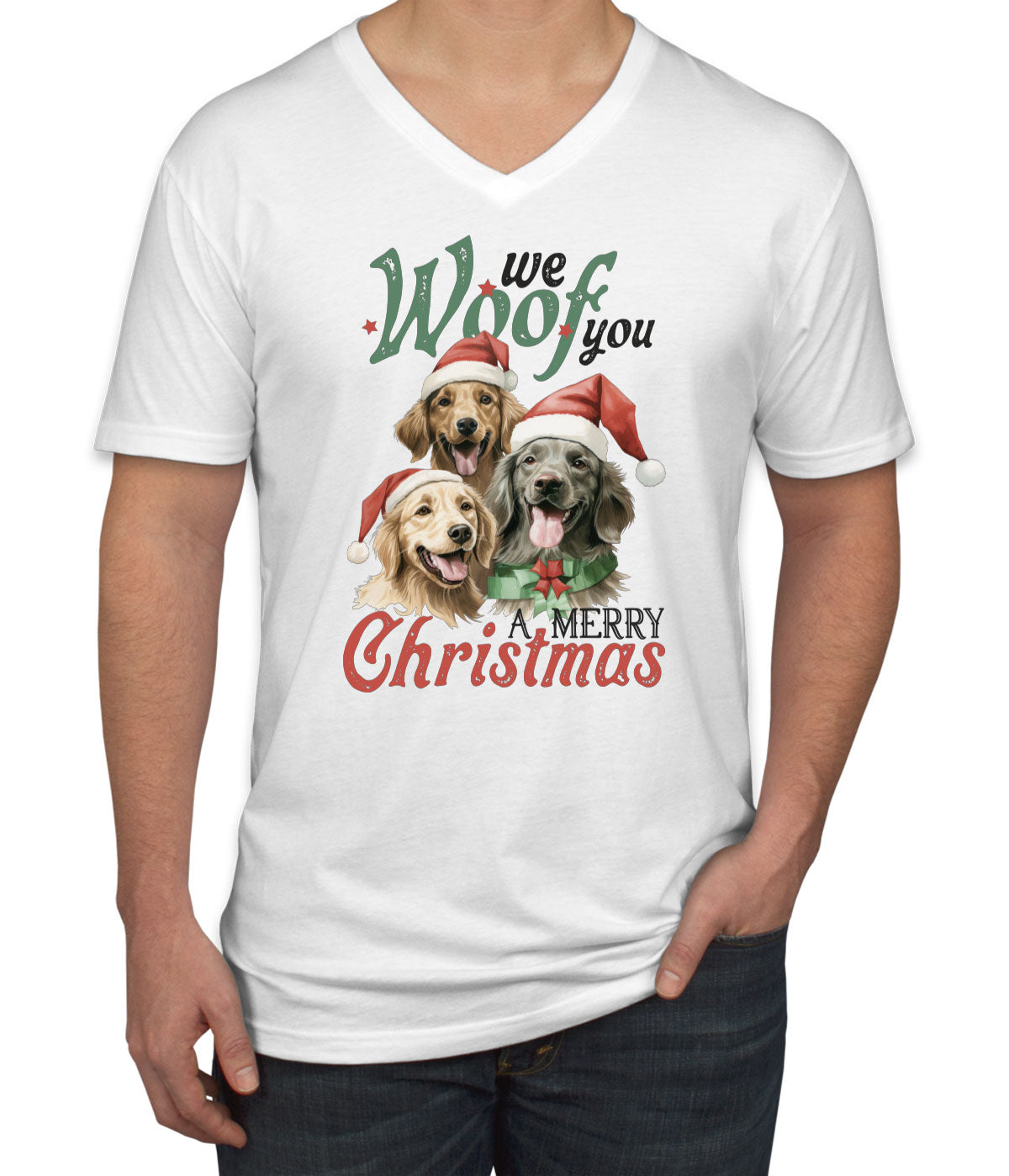 We Woof You A Merry Christmas Men's V Neck T-shirt