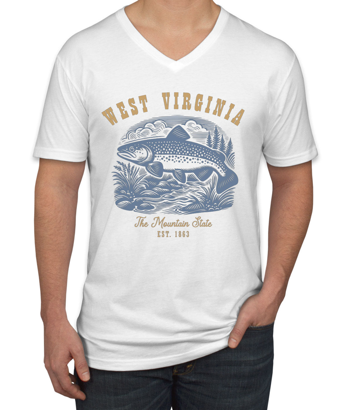 West Virginia State Vintage Men's V Neck T-shirt