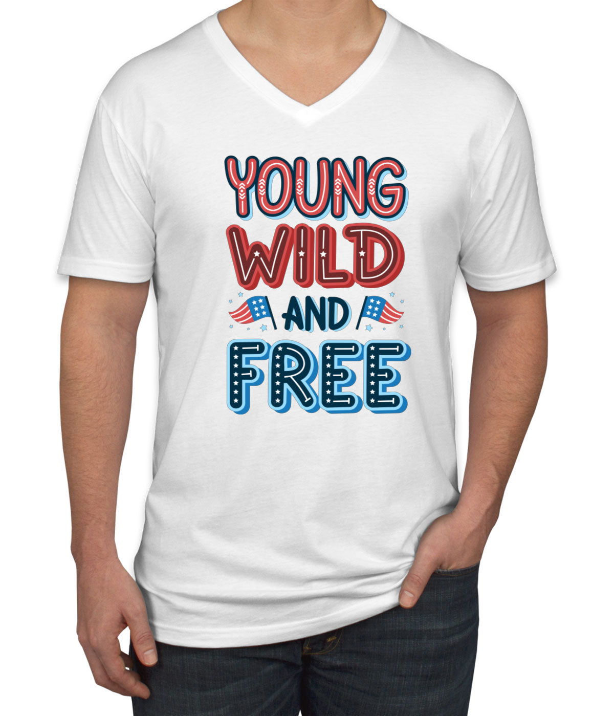 Young Wild And Free Patriotic Men's V Neck T-shirt