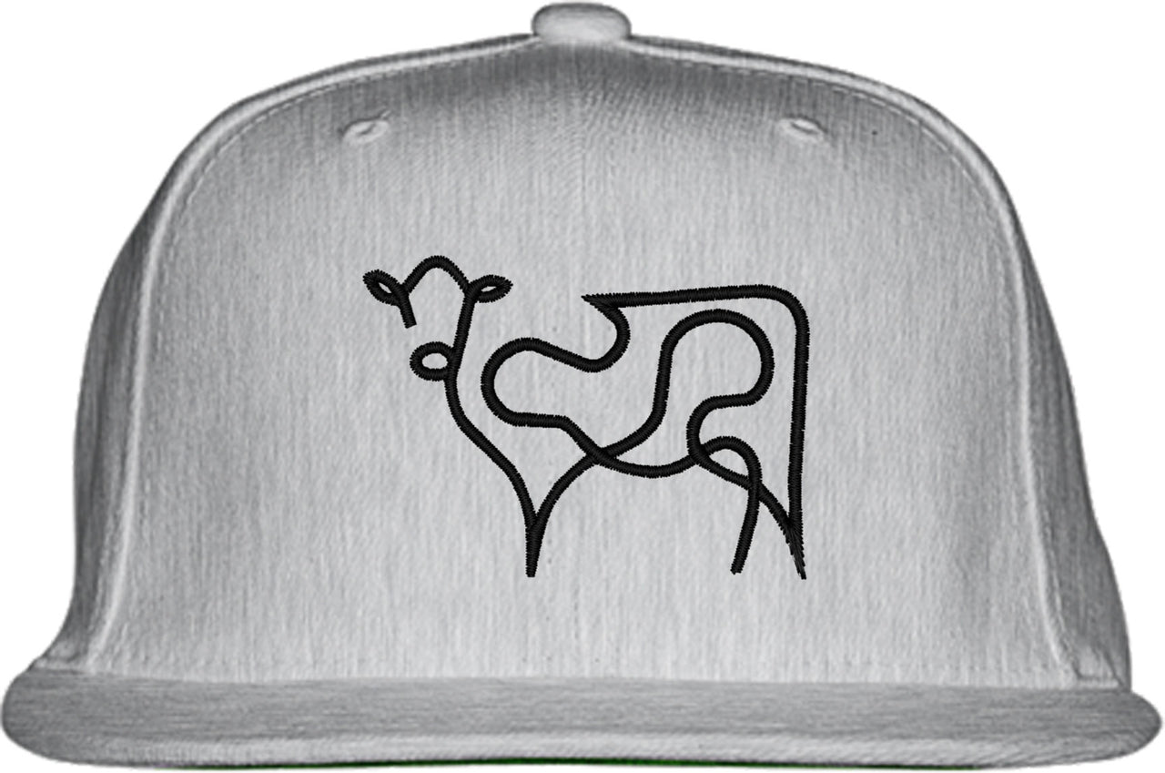One Line Cow Drawing Snapback Hat