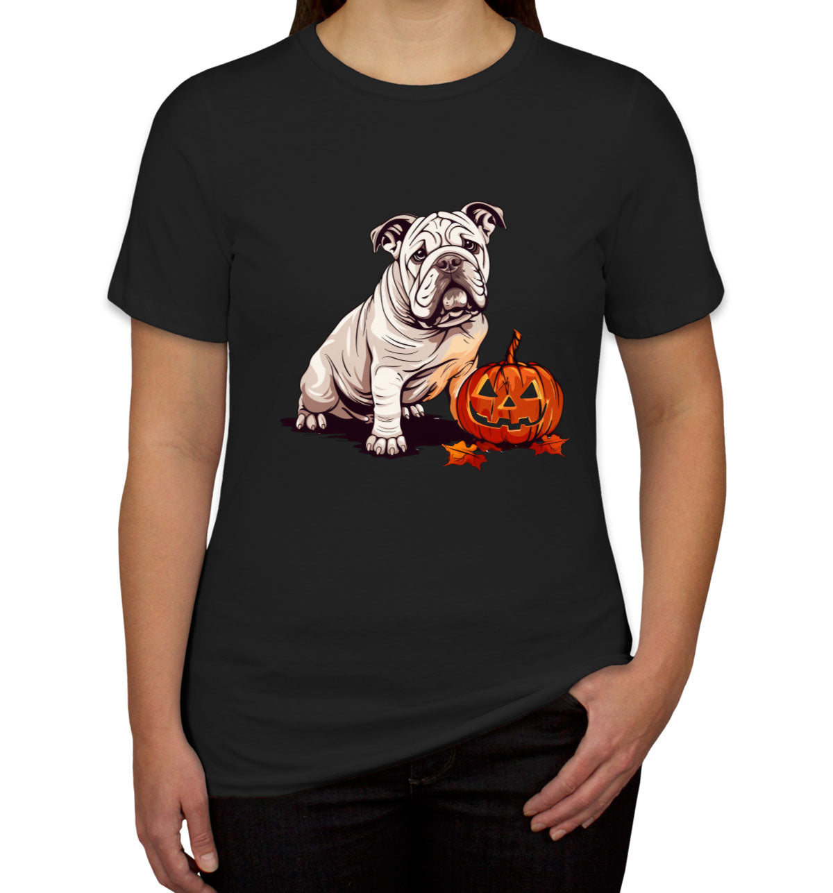 Bulldog With Halloween Pumpkin Women's T-shirt