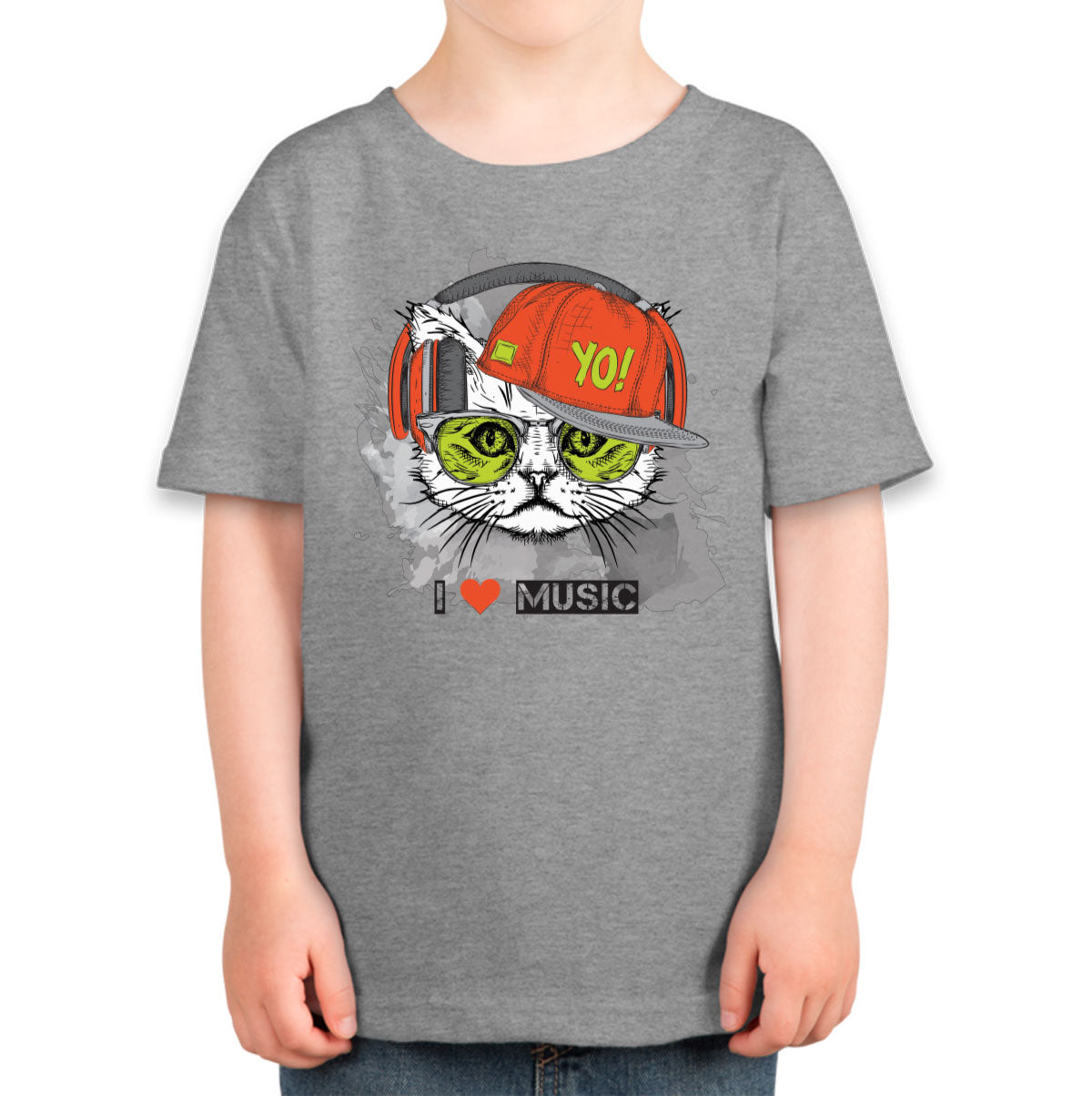 I Love Music Cat With Headphones Toddler T-shirt