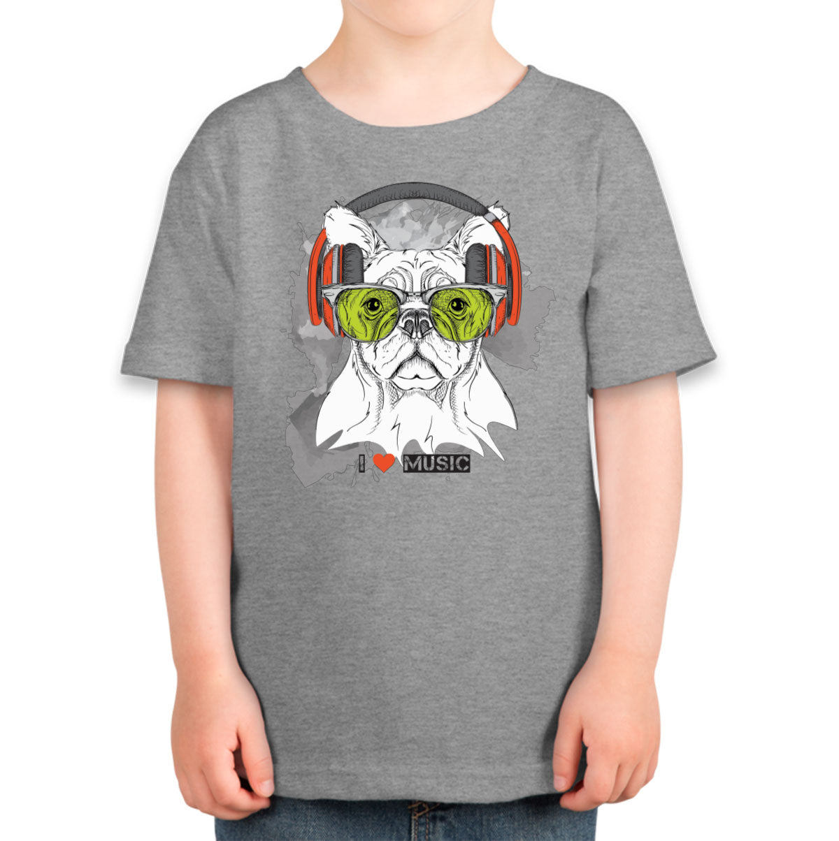 I Love Music Dog With Headphones Toddler T-shirt