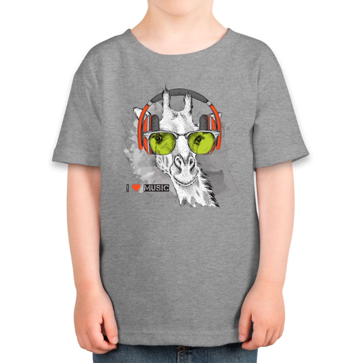 I Love Music Giraffe With Headphones Toddler T-shirt