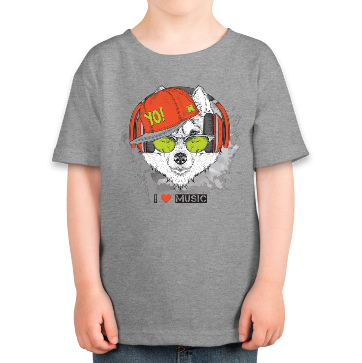 I Love Music Husky With Headphones Toddler T-shirt