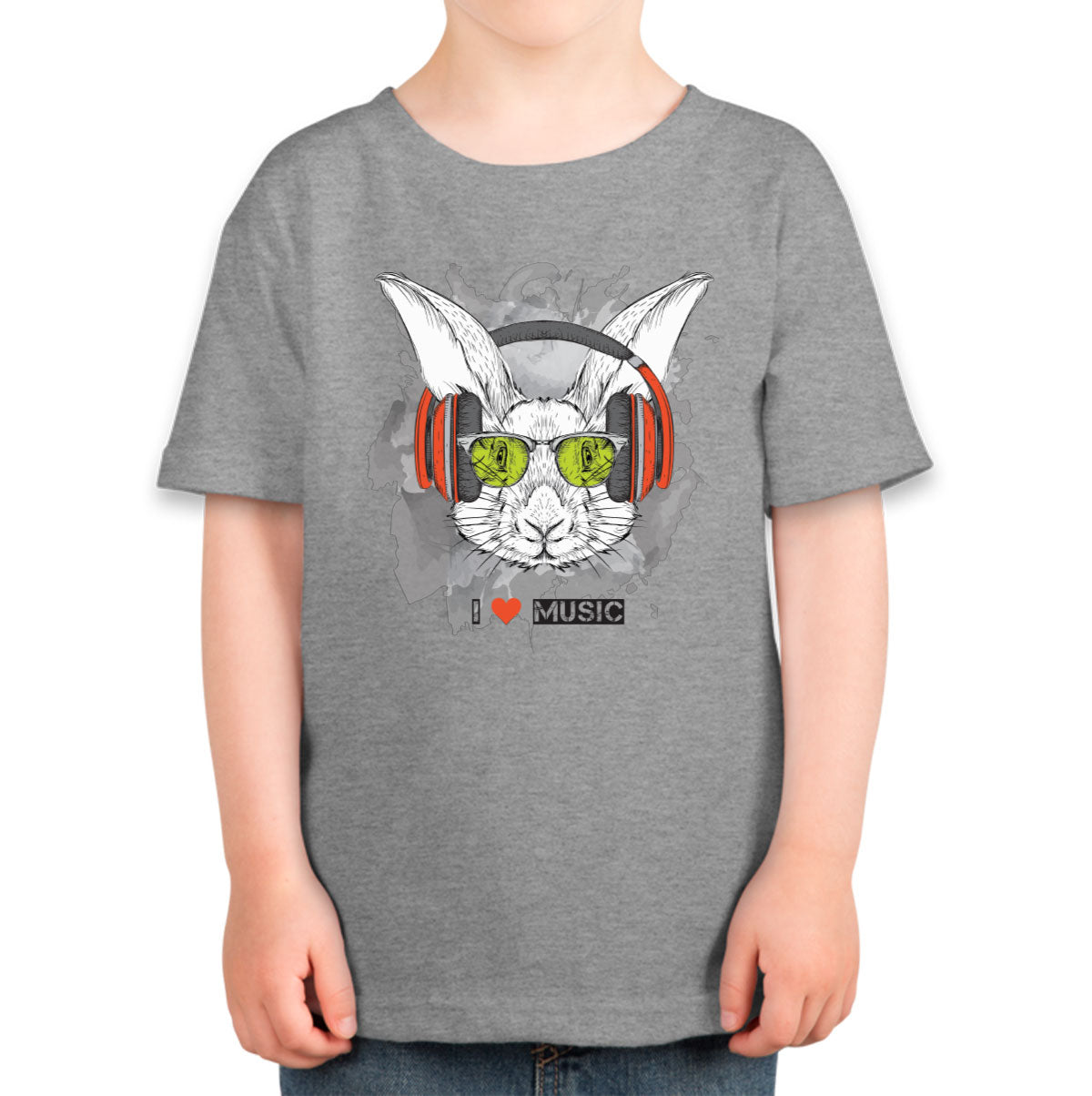 I Love Music Rabbit With Headphones Toddler T-shirt