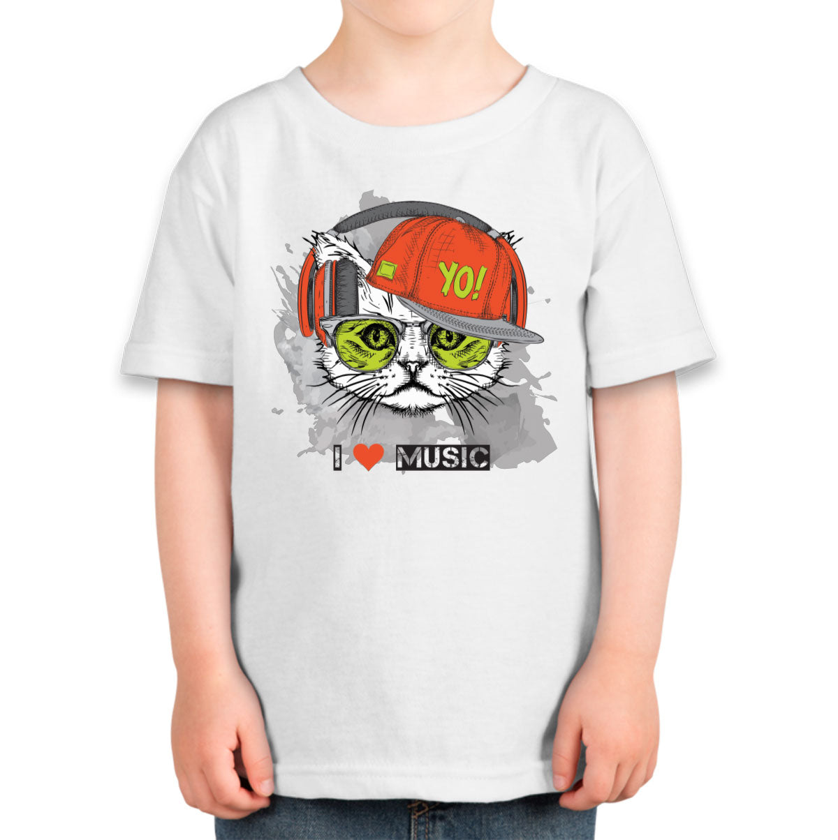 I Love Music Cat With Headphones Toddler T-shirt