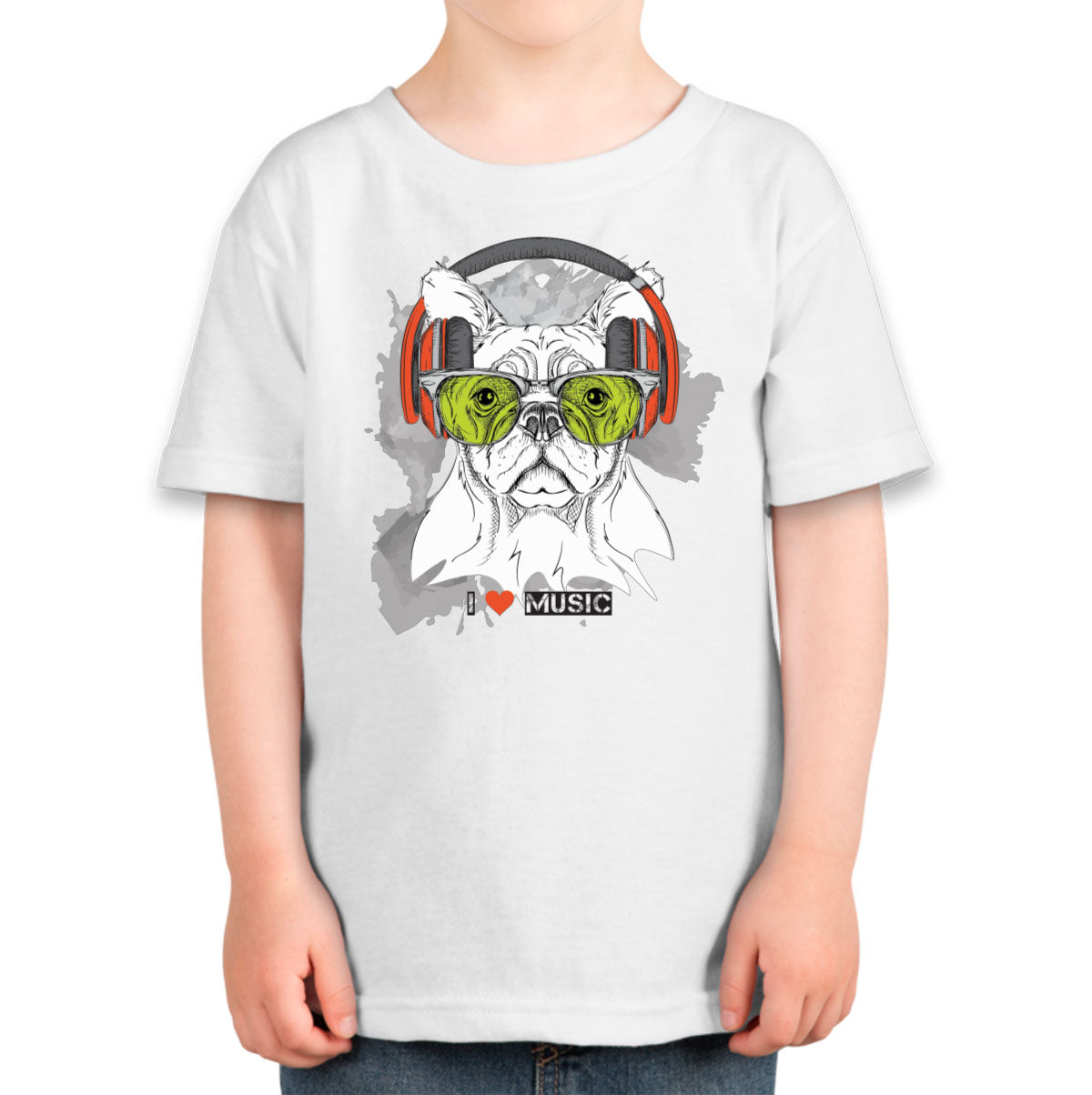 I Love Music Dog With Headphones Toddler T-shirt