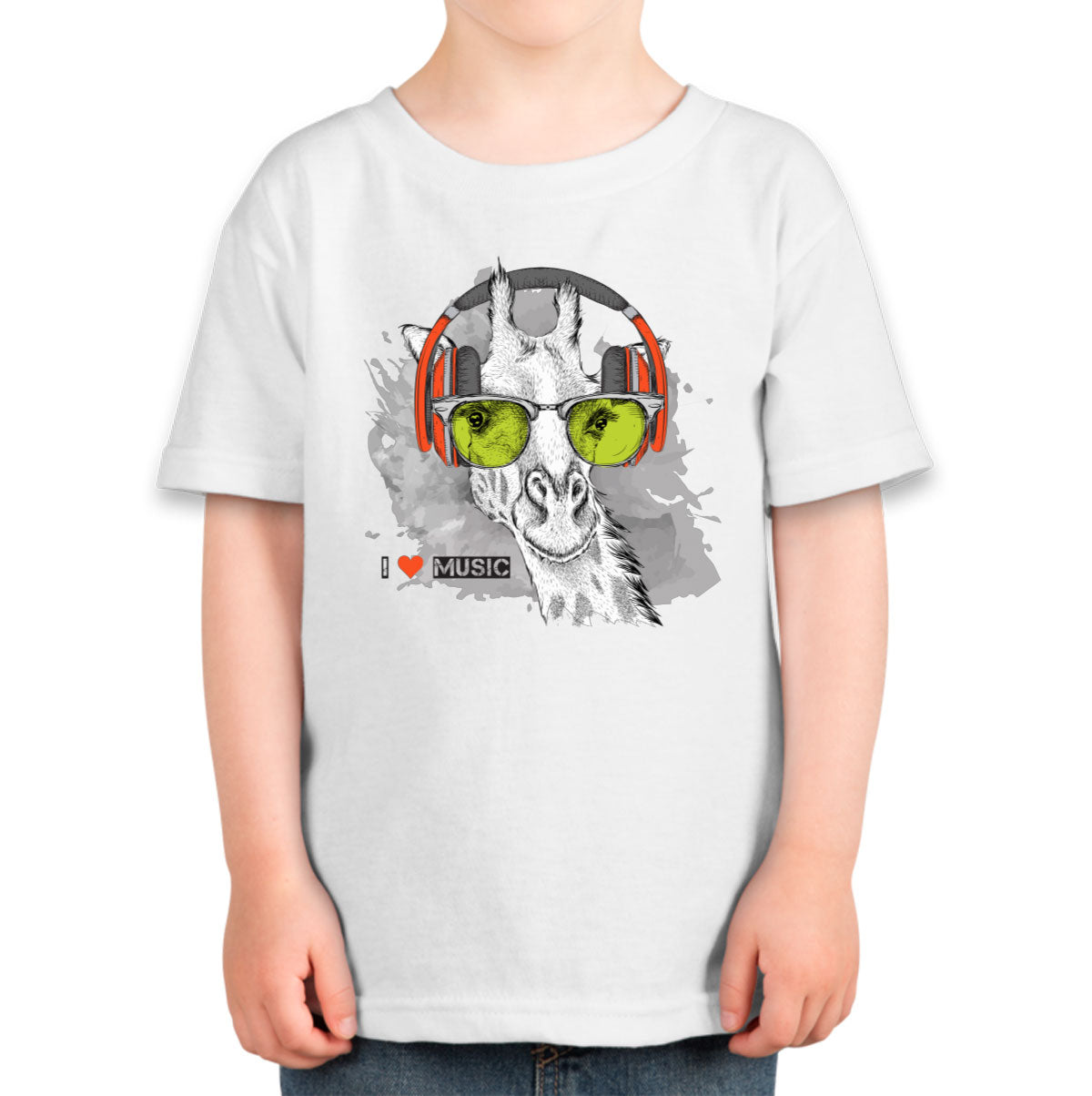 I Love Music Giraffe With Headphones Toddler T-shirt