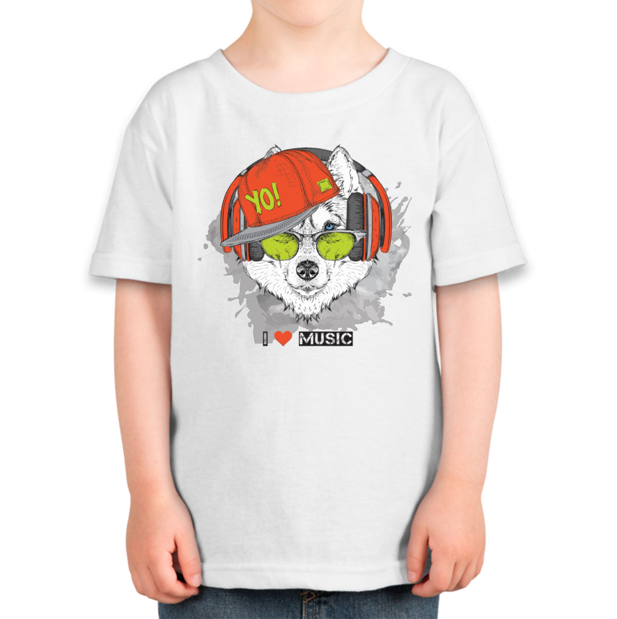 I Love Music Husky With Headphones Toddler T-shirt