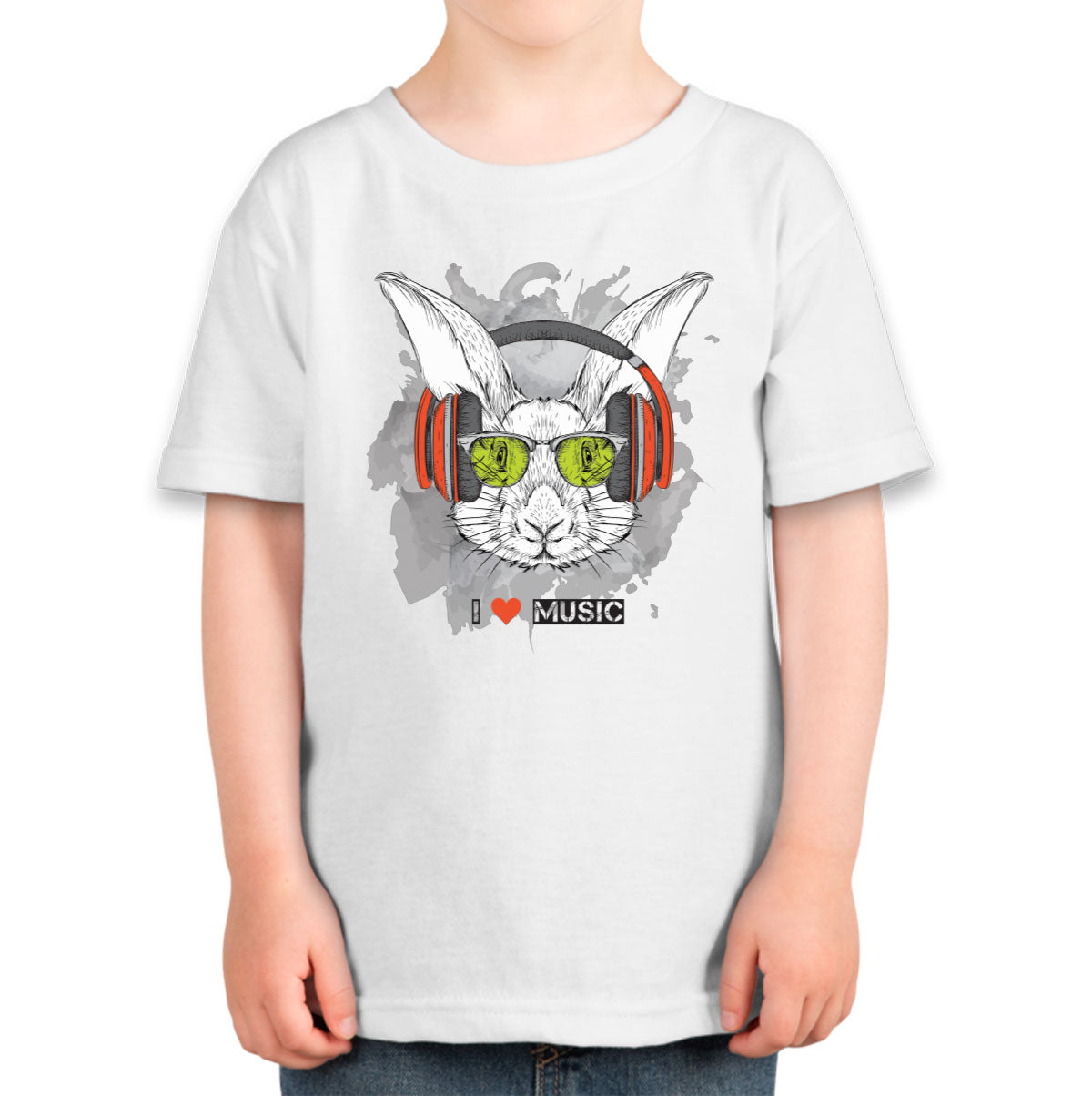 I Love Music Rabbit With Headphones Toddler T-shirt
