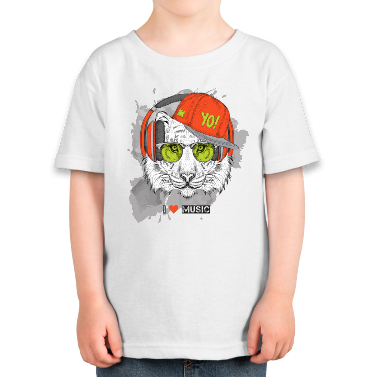 I Love Music Tiger With Headphones Toddler T-shirt